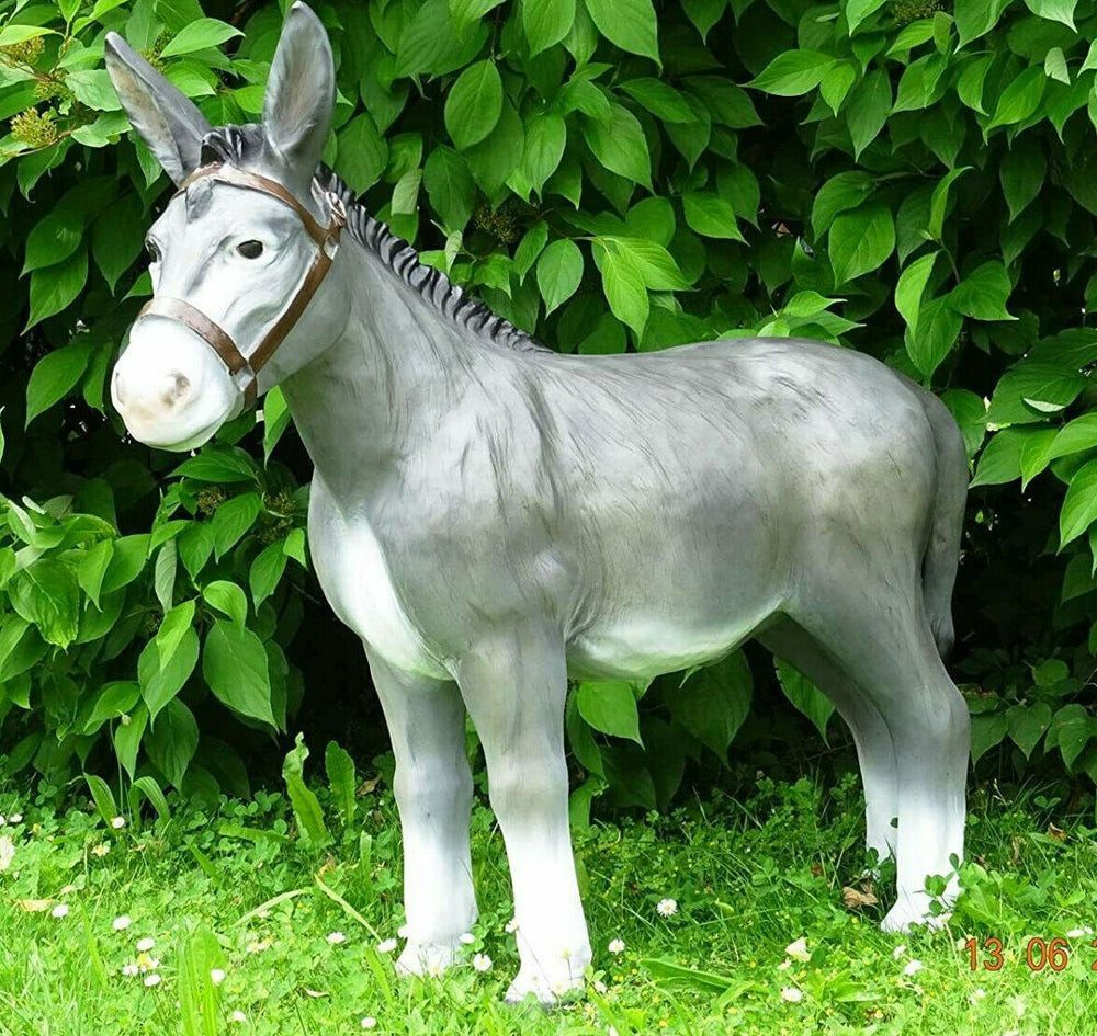Gartenfigur XL Premium Esel 100 cm lebensgross in grau Garten Deko