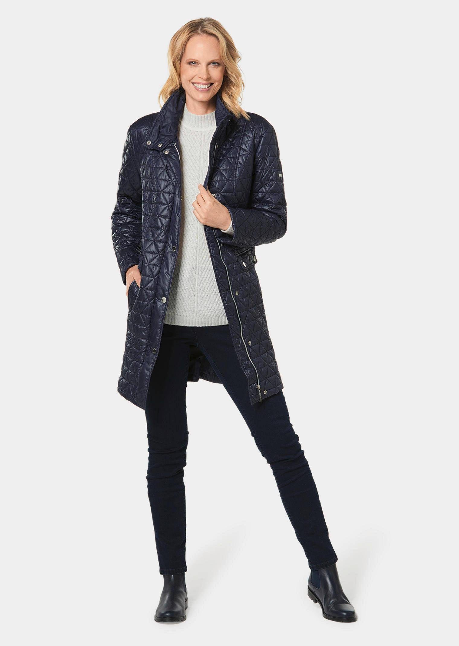 GOLDNER Kurzmantel Steppmantel mit geknöpftem Stehkragen Wintermantel mit Reißverschluss und Knopfleiste, Taschen und Langarm