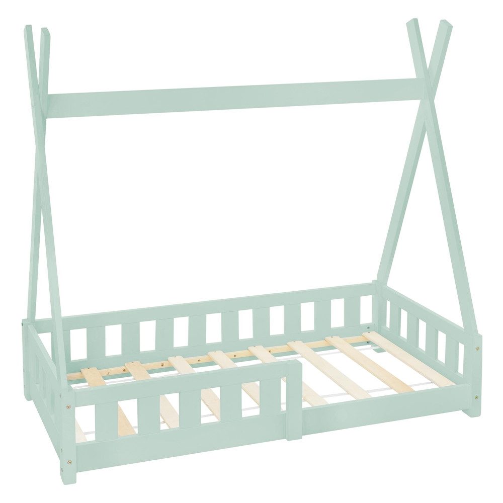 ML-DESIGN Spielbett Hausbett Tipi Zeltbett inkl. Lattenrost Bodenbett Kinder Himmelbett, Abenteuerbett mit Rausfallschutz Zelt Bett Kiefer Mint Kinderhaus