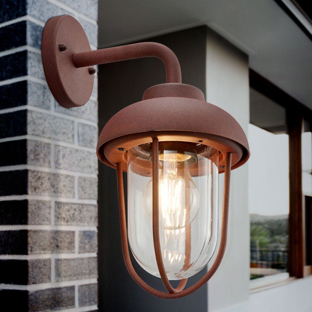 etc-shop Außen-Wandleuchte, Leuchtmittel inklusive, Warmweiß, Außen Wand Lampe Filament Laterne rostfarben Garten