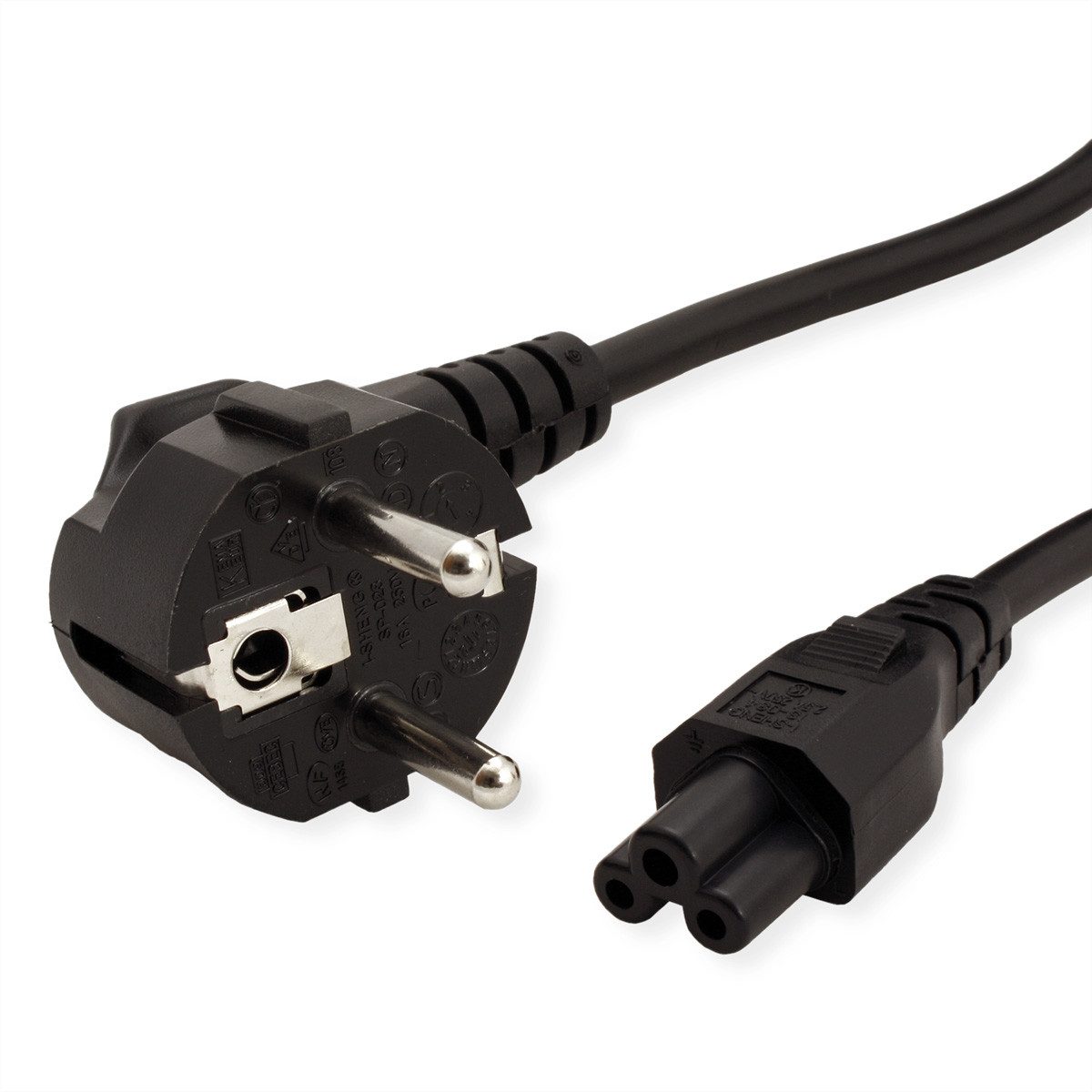 VALUE Netzkabel, 3pol. Notebook-Buchse Stromkabel, Schutzkontakt, CEE 7/7, Typ-E/F Männlich (Stecker), IEC320 C5, Notebook, „Mickymaus“, 2,5A Weiblich (Buchse) (80.0 cm)