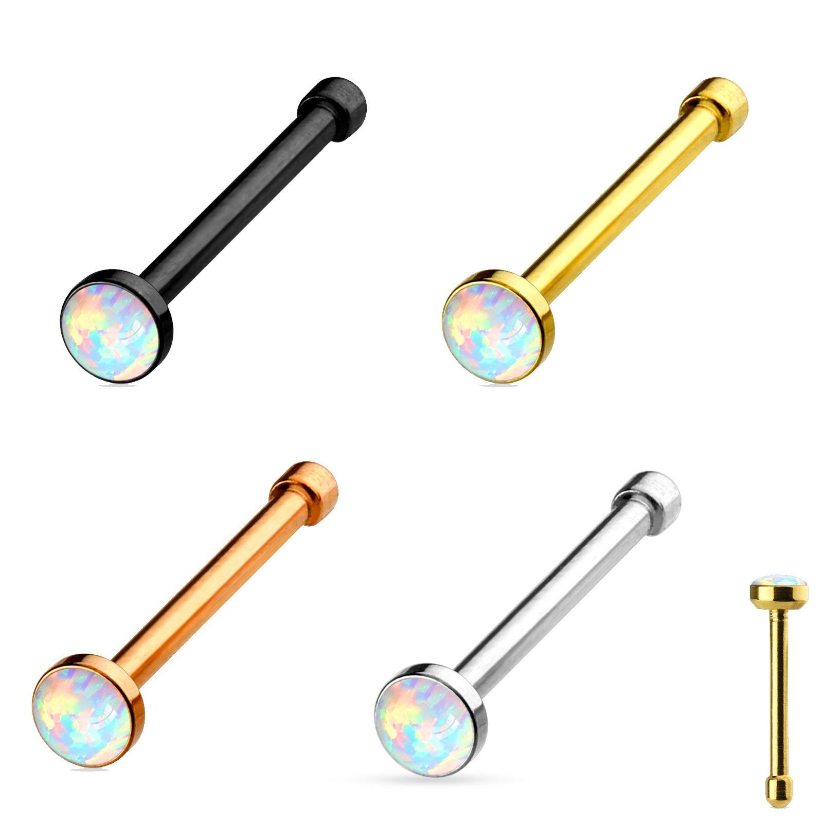 viva-adorno Nasenpiercing 0,8mm Nasenstecker Piercing Stecker gerade synth. Opal, Chirurgenstahl 316L – Bild 3 von 3
