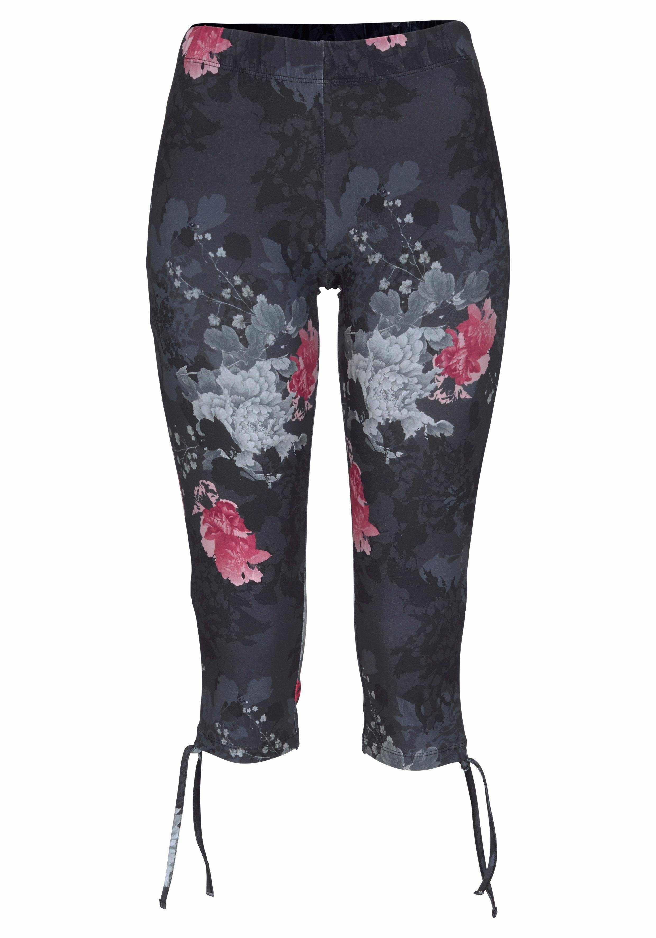 Venice Beach Caprileggings mit seitlicher Raffung und Alloverdruck, 3/4-Länge, Stretch