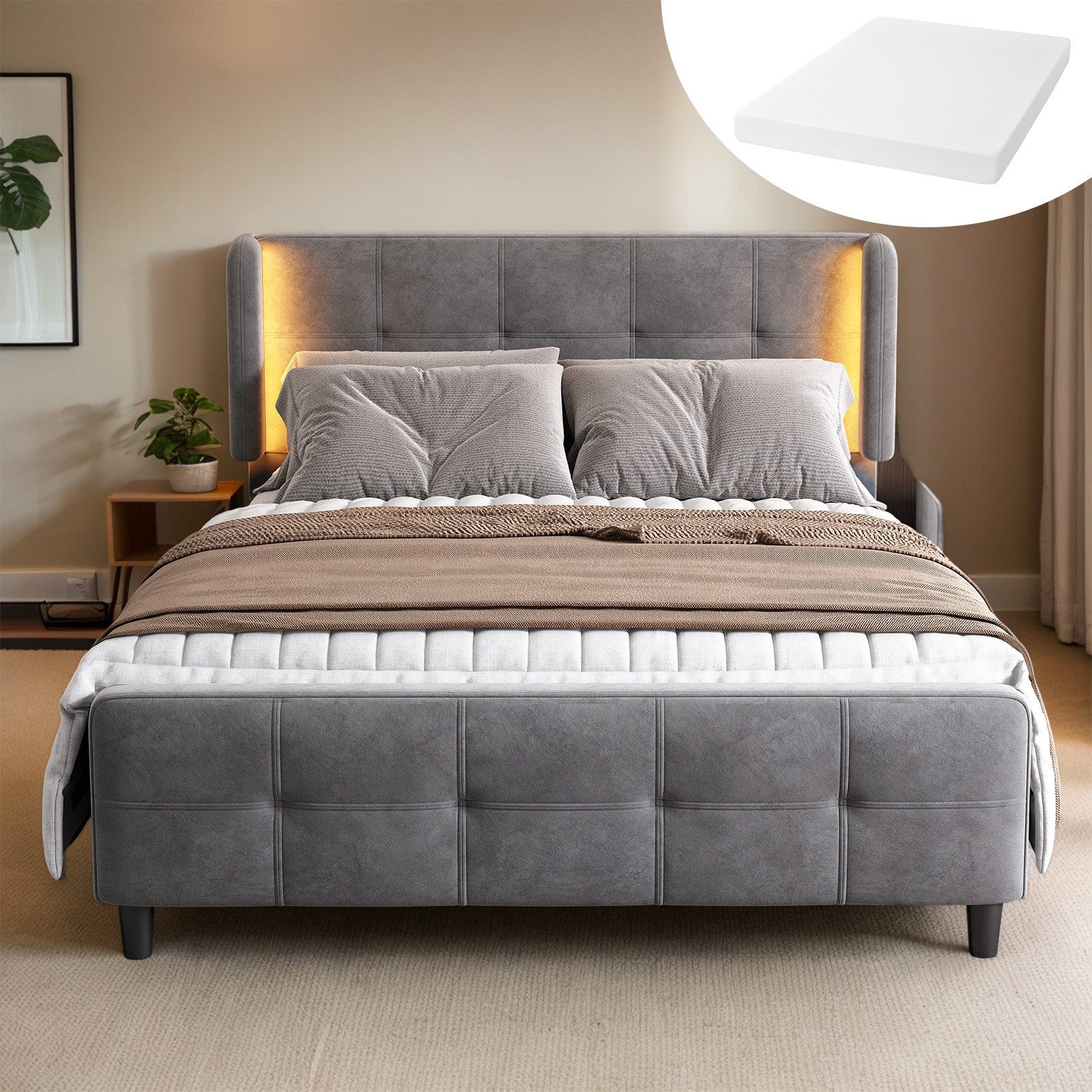 OKWISH Polsterbett Stauraumbett Funktionsbett Doppelbett Gästebett, Schlafz günstig online kaufen