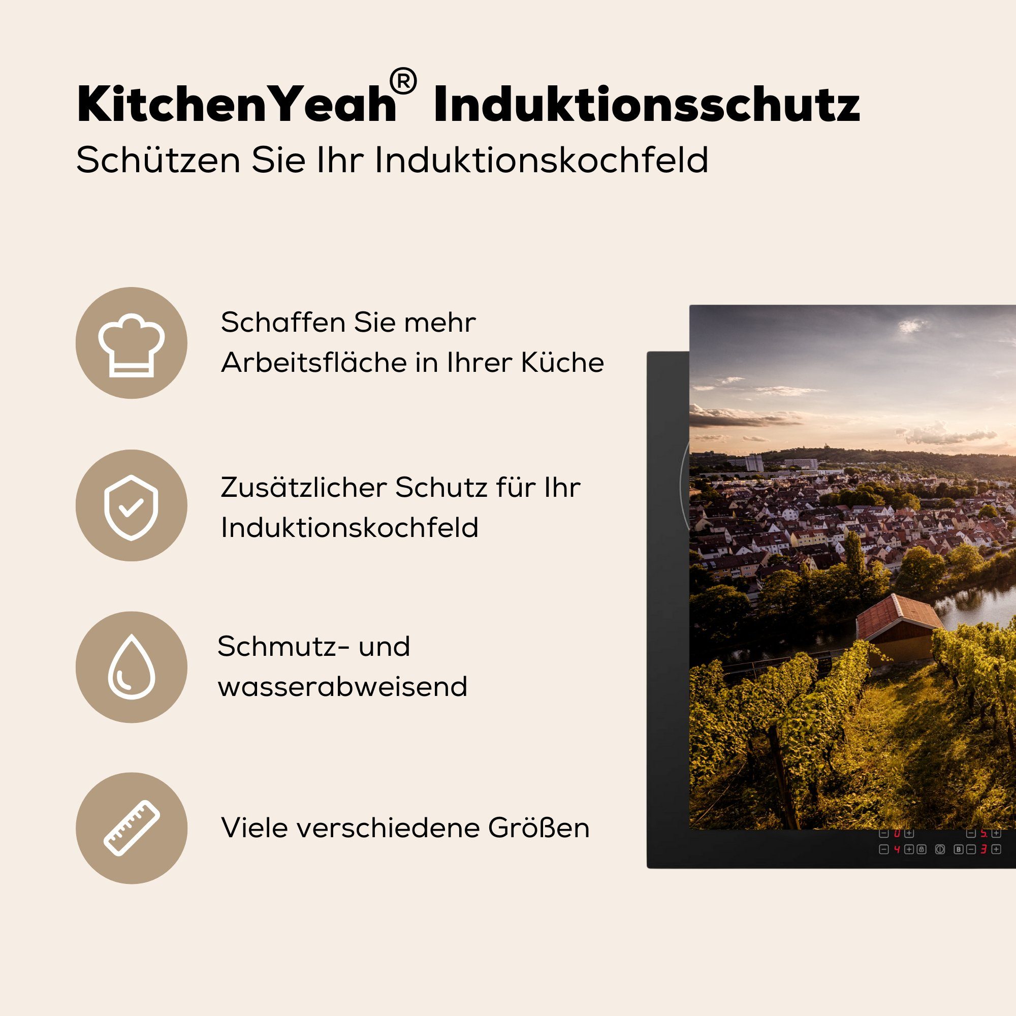 MuchoWow Ceranfeldabdeckung - cm, (1 Induktionskochfeld Vinyl, tlg), Wein küche, Herdblende-/Abdeckplatte 81x52 für Stuttgart - Schutz Deutschland, die