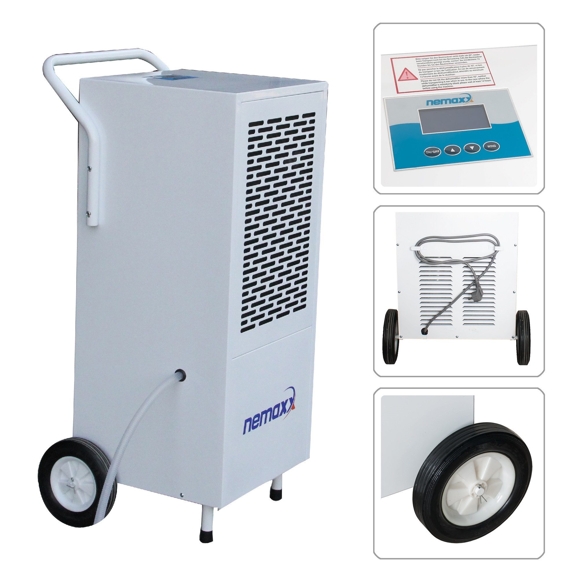 NEMAXX Bautrockner BT120, Entfeuchtung 120,00 l/Tag, Aut. Abschaltung, Schlauch, Display, Laufreifen, Transportgriff