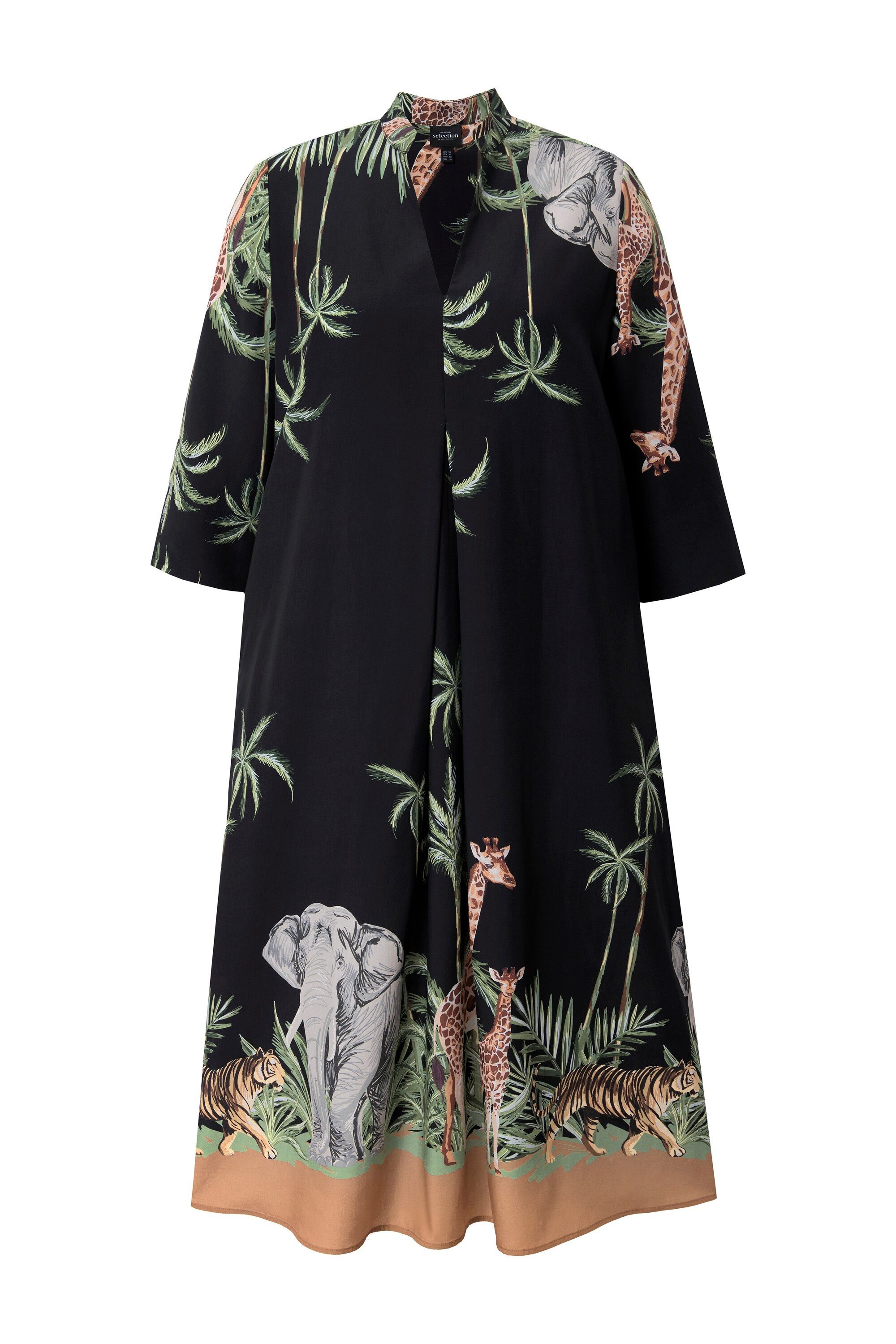 Ulla Popken Midikleid Lyocell-Midikleid Animal Hemdkragen günstig online kaufen