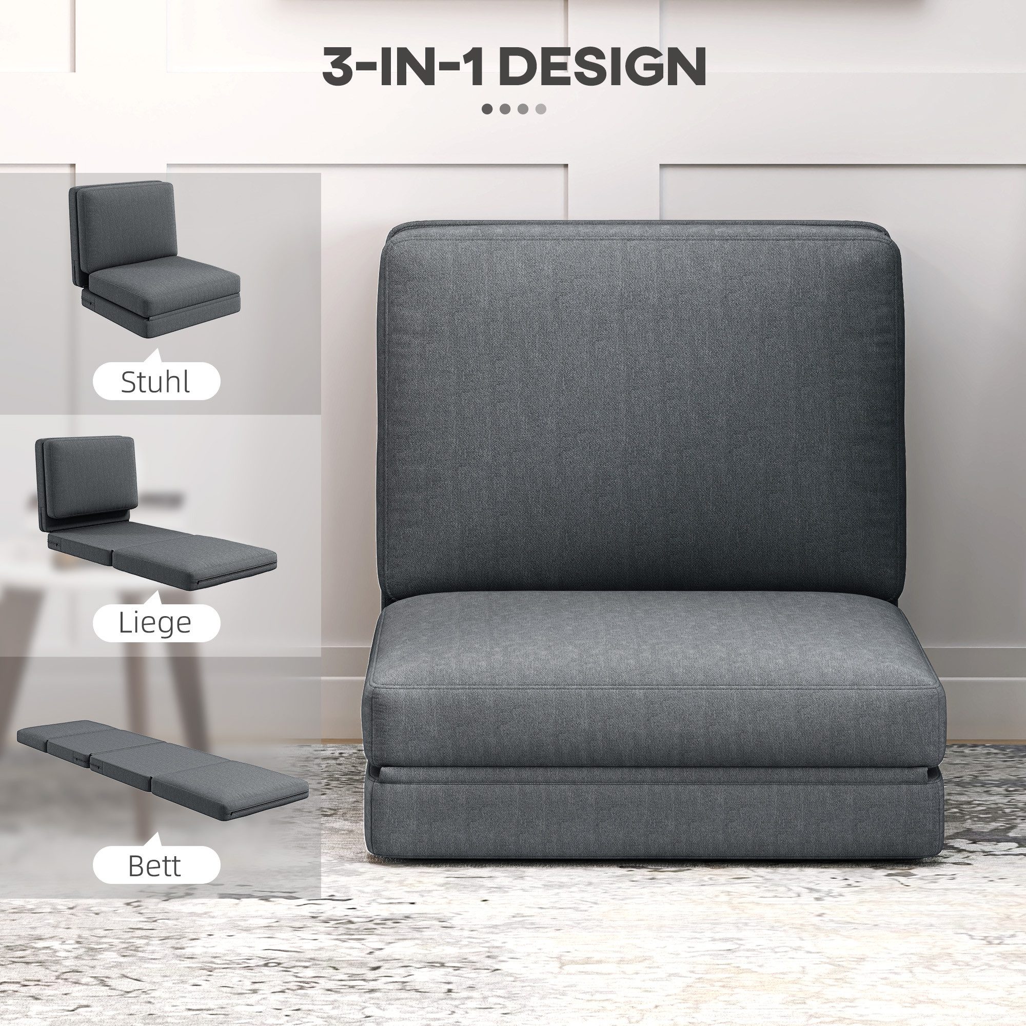 HOMCOM Sitzkissen Bodensofa Klappbar Schlafsofa mit Samtoptik, bis 240 kg belastbar, für Schlafzimmer, Wohnzimmer, Dunkelgrau – Bild 4 von 5