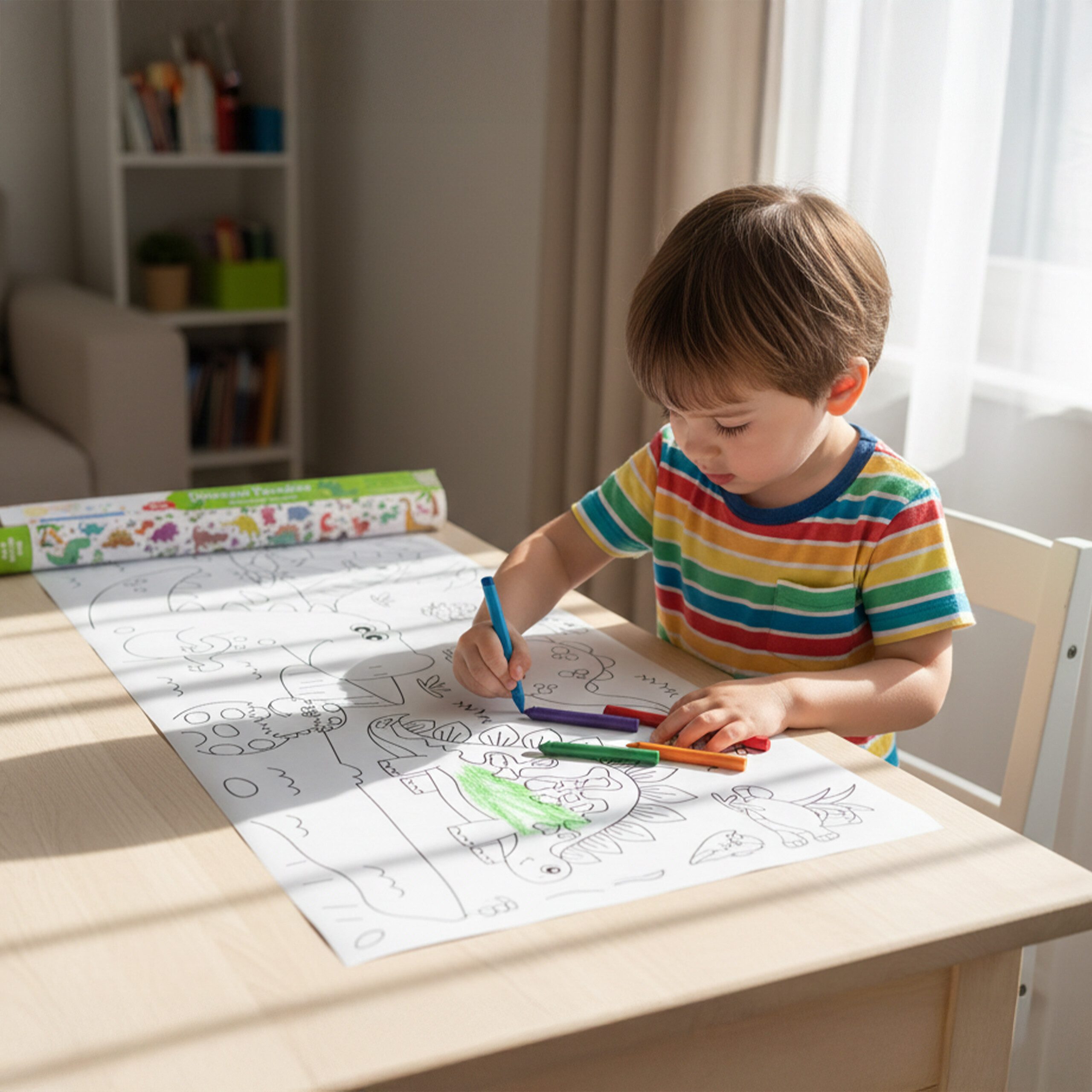 relaxdays Malvorlage Ausmaltischdecken für Kinder 2er Set 3 m (2er Set), Dino