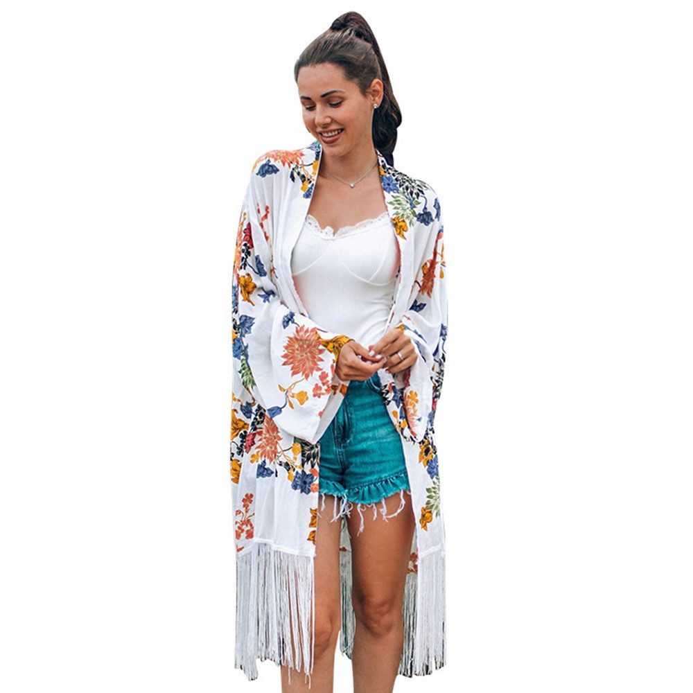 RWEUOQ Blusenkleid Weiße Chiffon-Tunika mit Print günstig online kaufen