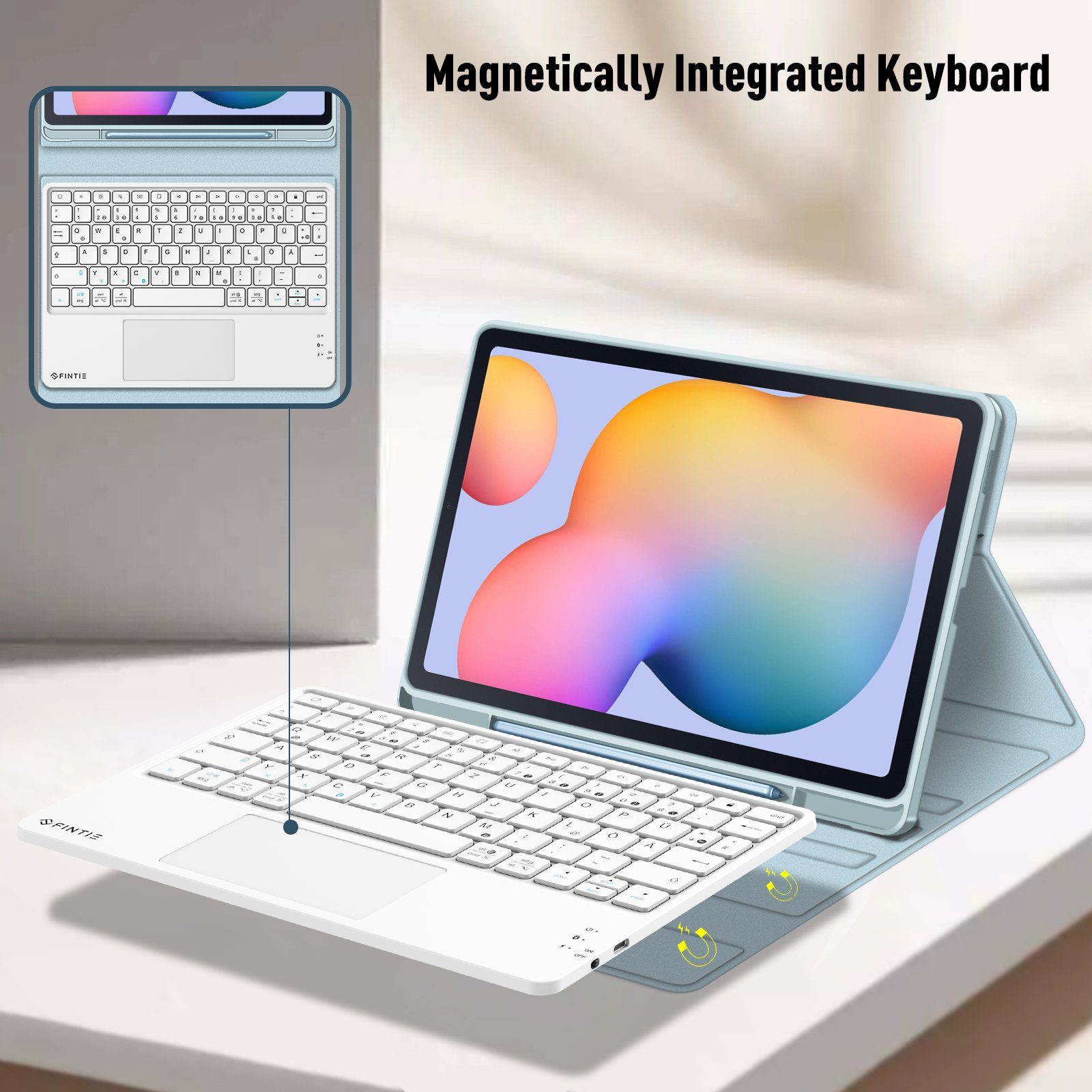 Fintie Tablet-Hülle + Tastatur für Samsung Galaxy Tab S6 Lite 10,4 Zoll 2024/2022/2020, mit Magnetisch Abnehmbarer Deutscher Tastatur und Touchpad Keyboard