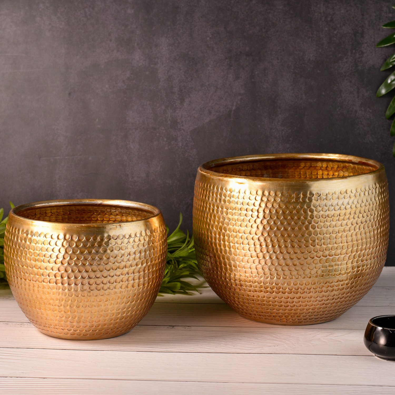 Marrakesch Orient & Mediterran Interior Übertopf Modernes Blumengefäß Elis handgefertigt aus Aluminium in Gold 15 cm (1 St), Handarbeit