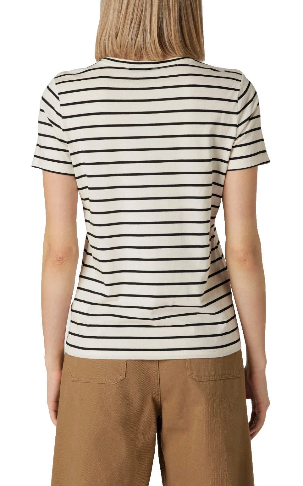 Ralph Lauren T-Shirt Lauren Logo Label Print Gestreift, Offwhite/Schwarz ein klares Statement-Piece für jeden Tag
