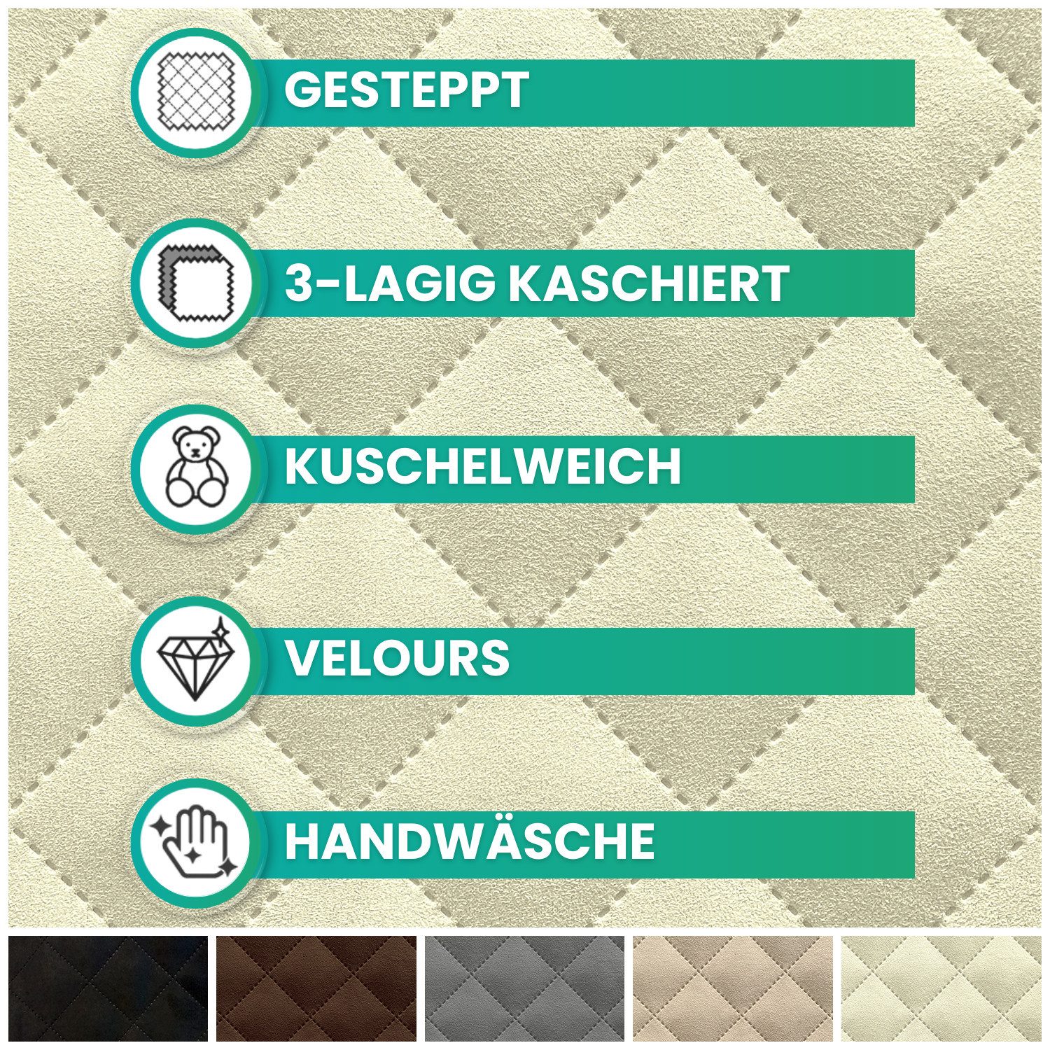 novely® Stoff ALPEN Velours 3-lagig gesteppt - Volumen-Möbelstoff Karo-Raute-Muster, Volumen Möbel-Polsterstoff, Karo Raute 5x5cm, Meterware, 1lfm – Bild 2 von 5