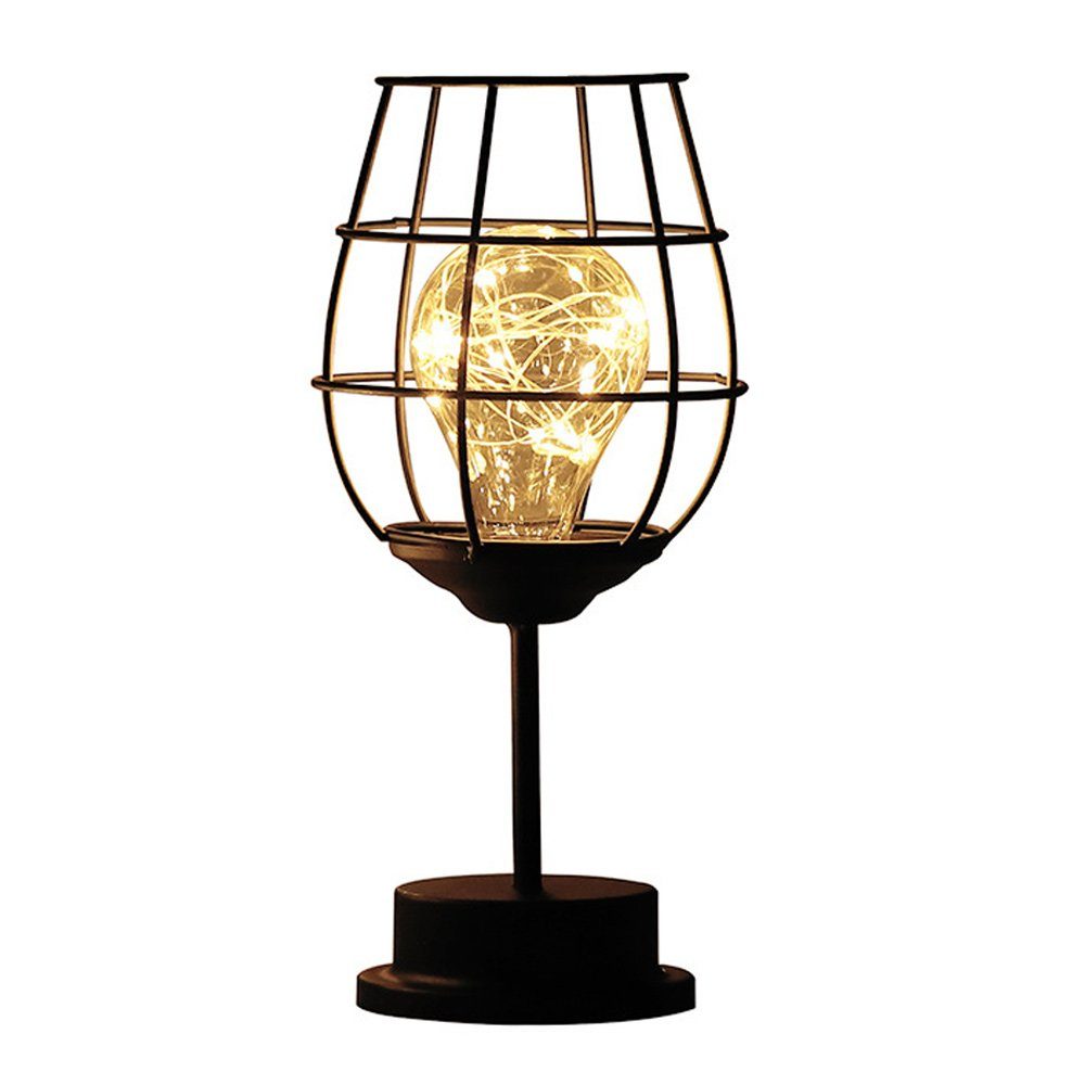GelldG Nachttischlampe Lampe, ‎‎Schwarz(Stil LED Metalldraht-Tischlampe, Eisenkorb Nachttischlampe LED Retro 1)
