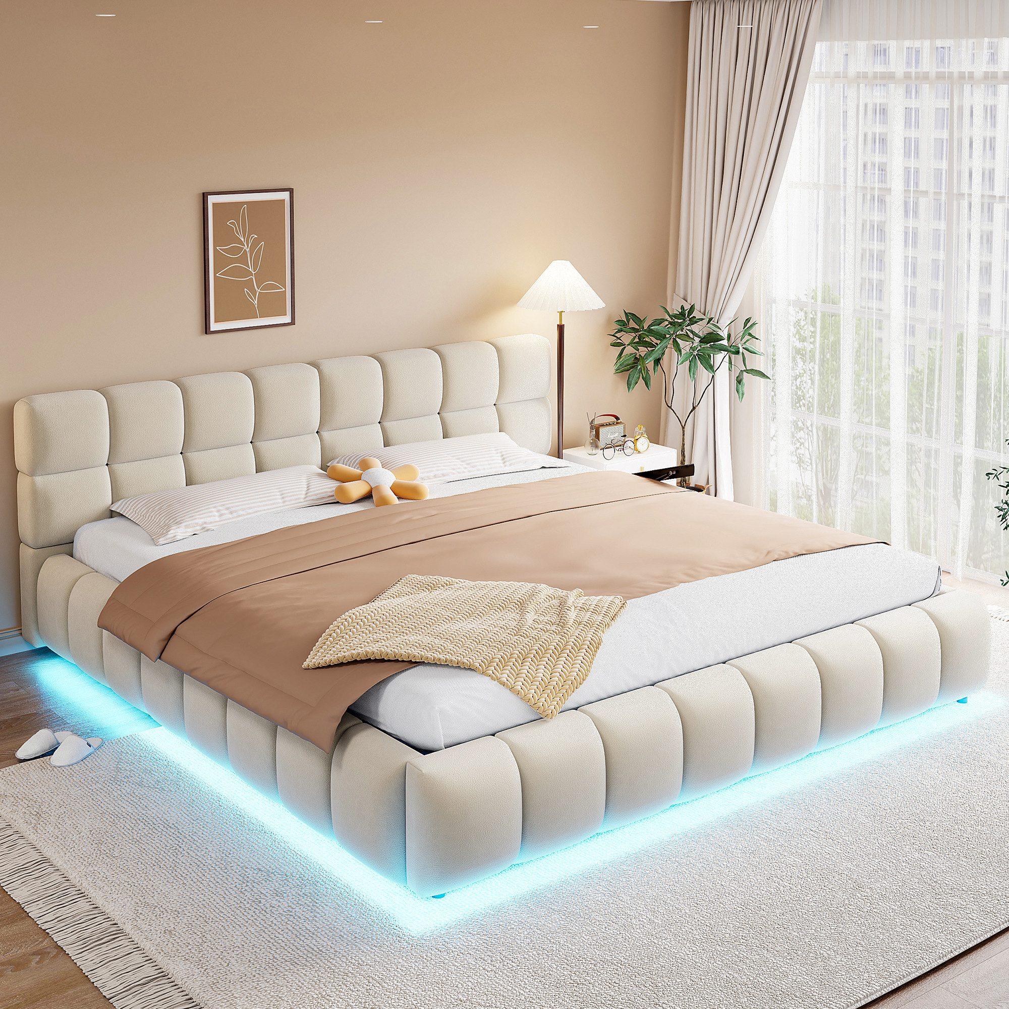 Merax Polsterbett mit LED-Licht & hydraulischem Stauraum (1-tlg), Doppelbet günstig online kaufen