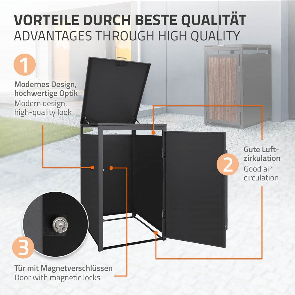 ML-DESIGN Mülltonnenbox Müllbox aus Stahl wetterfeste Mülltonnen Verkleidung Mülltonnengarage, Mülltonnencontainer mit Klappdeckel/Tür für 1 Tonne 120 oder 240 Liter