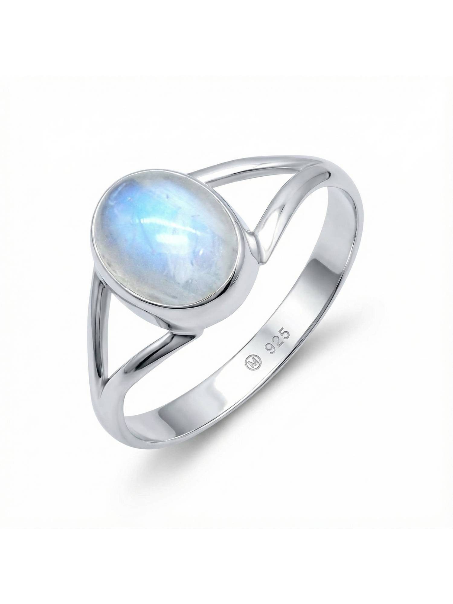 mantraroma Silberring HARDIN aus 925 Silber mit Regenbogen Mondstein (Ring mit Schmuckbeutel), Damenring aus 925er Silber