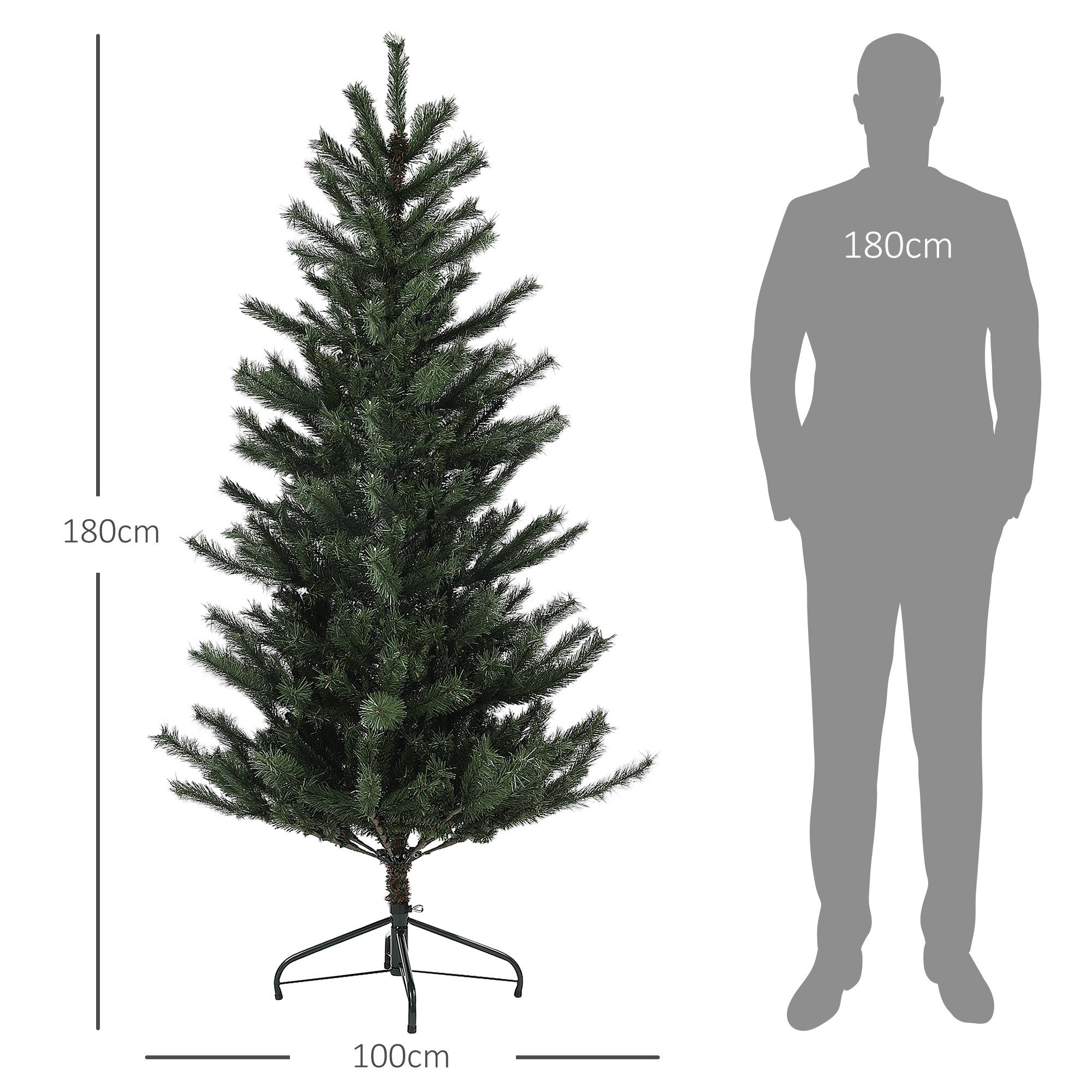 HOMCOM Künstlicher Weihnachtsbaum 180 cm Christbaum mit 467 Spitzen, flammenhemmend, Tanne, klappbar Stahlständer, für Weihnachten Deko, grün