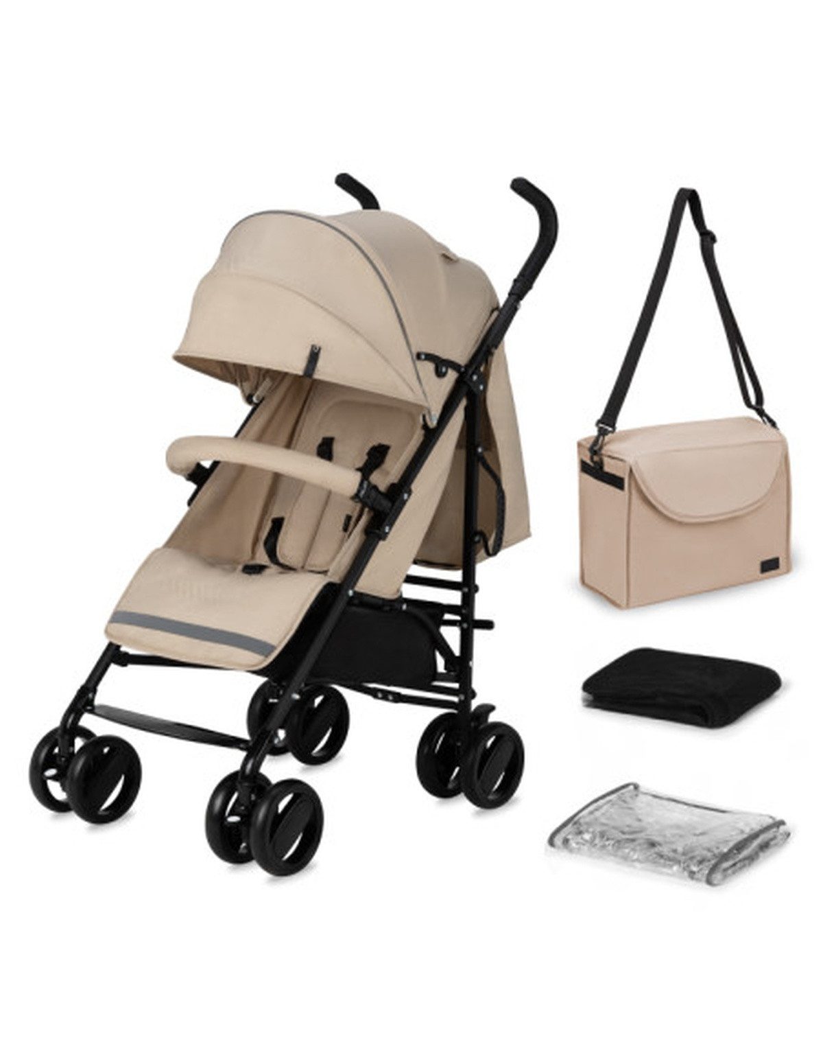 MoMi AKIRA Stroller in Beige - lightweight, maneuverable, with folding mechanism, adjustable backrest and footrest, removable canopy