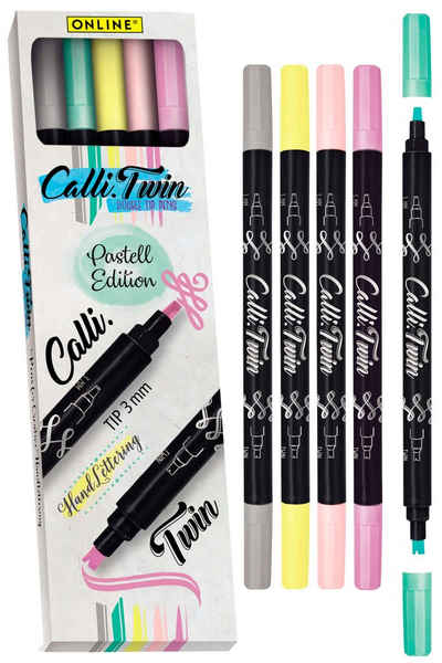 Online Pen Fineliner Calli.Twin, 5x Handlettering Stifte Set, bunte Brush Pens, verschiedene Spitzen