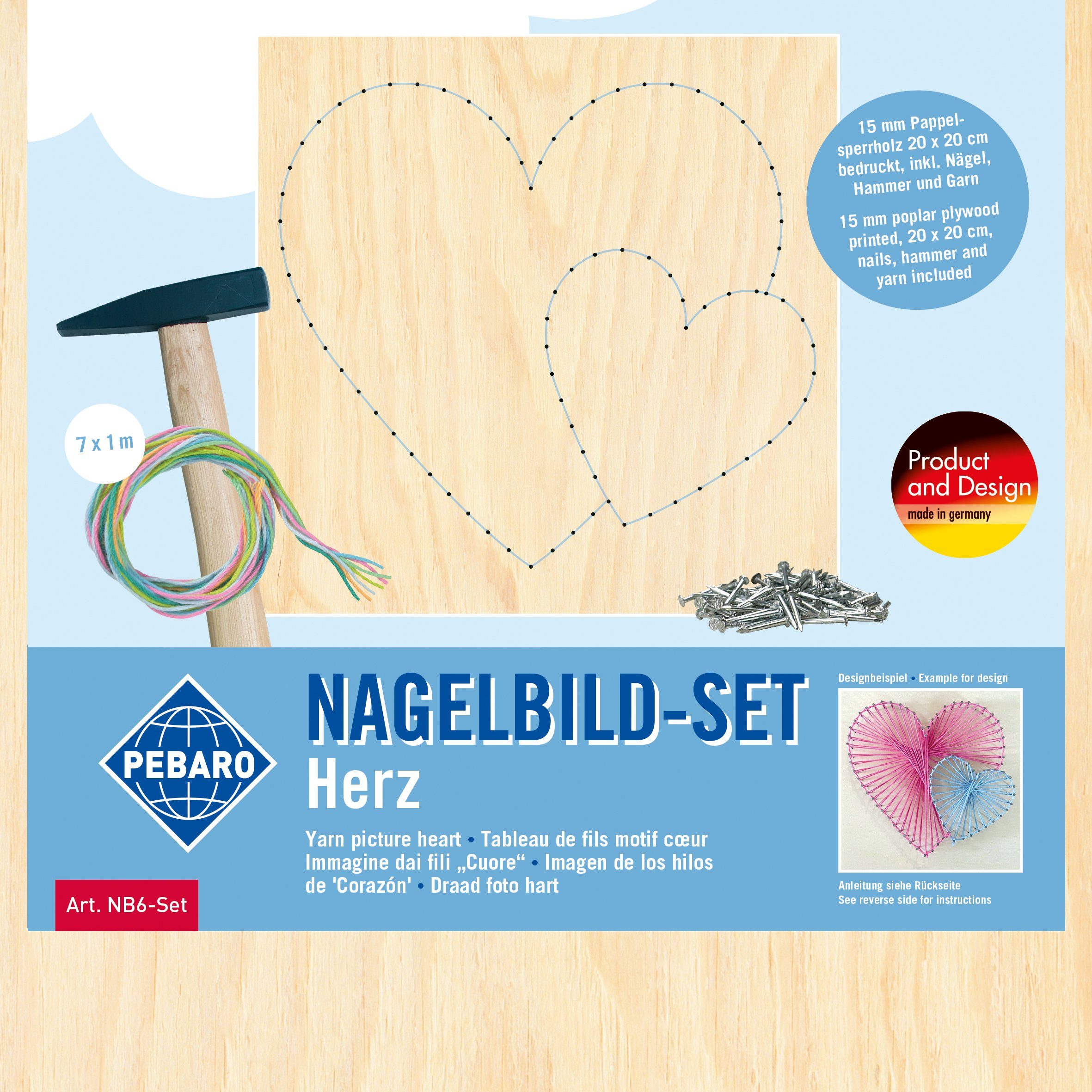 Kreativset Nagelbild-Set, NB6-SET Herz, Pebaro Fadenbild, Motiv mit