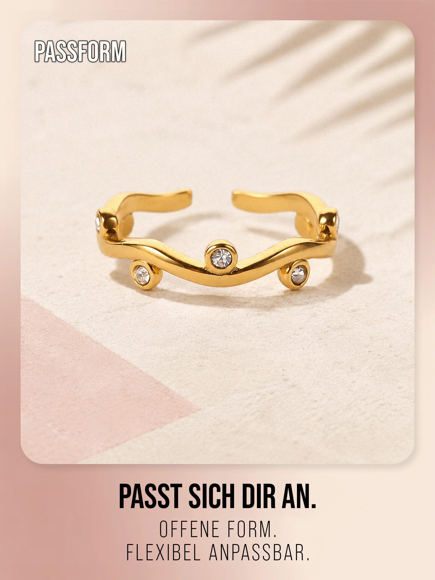 THIORA Fingerring Lagoon, 316L Edelstahl mit Zirkonia, offen & verstellbar