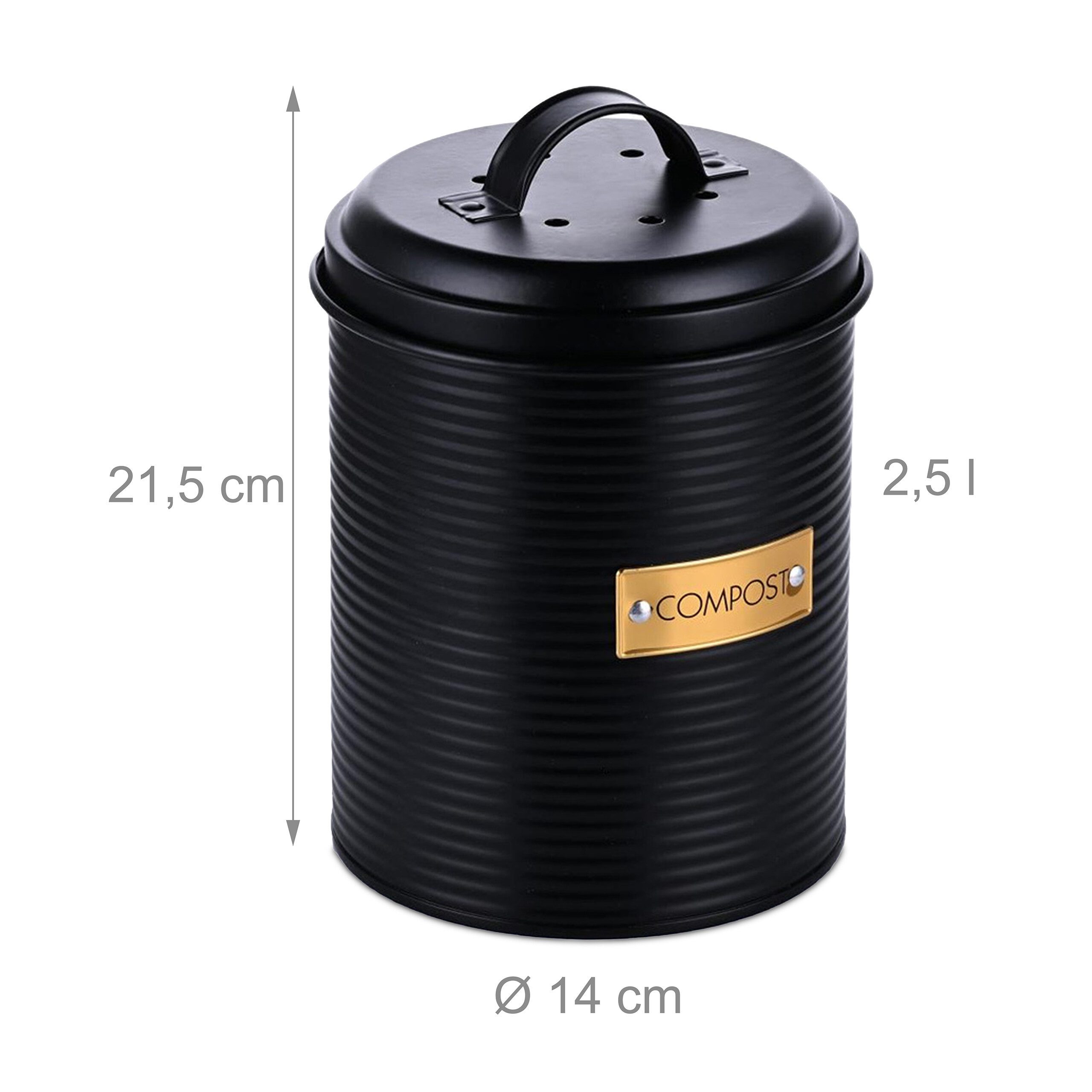 relaxdays Biomülleimer Komposteimer mit Geruchsfilter 2,5 Liter