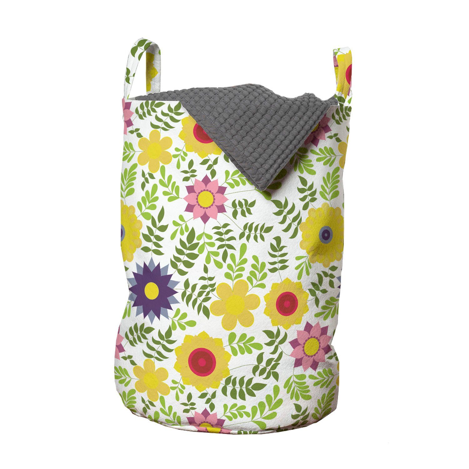 Abakuhaus Wäschesäckchen Wäschekorb mit Griffen Kordelzugverschluss für Waschsalons, Frühling Blooming Saisonblumen