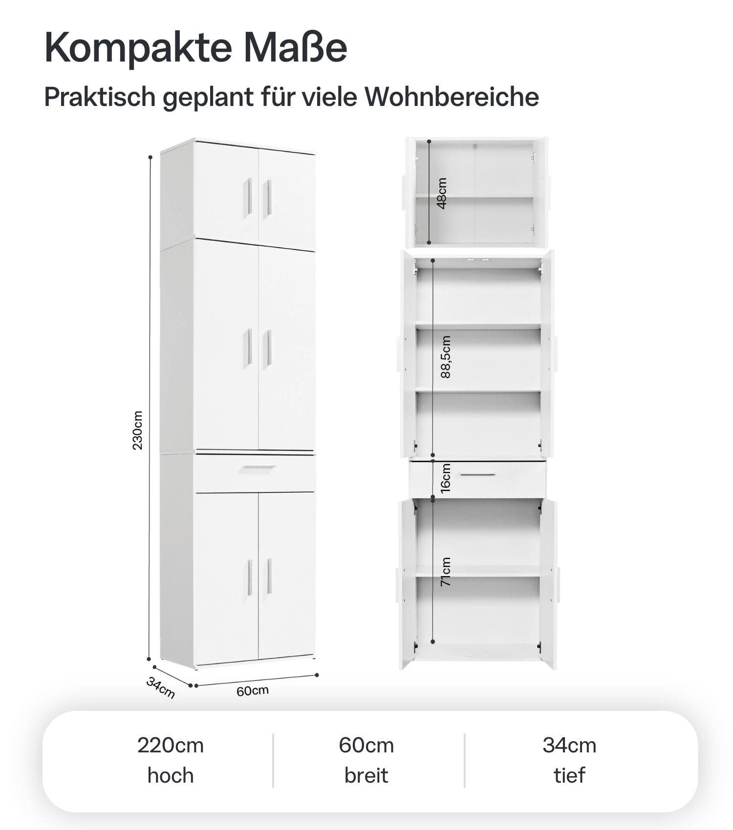 mokebo Mehrzweckschrank Der Extralange (60x230 cm) Made in Germany, Büroschrank, Aktenschrank, Flurschrank in Weiß – Bild 4 von 5