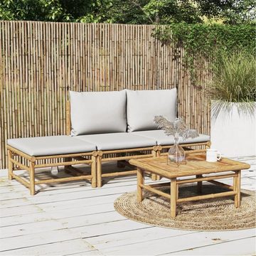 DOTMALL Gartenlounge-Set (Gartenlounge), 4-tlg. Garten-Lounge-Set mit Hellgrauen Kissen Bambus
