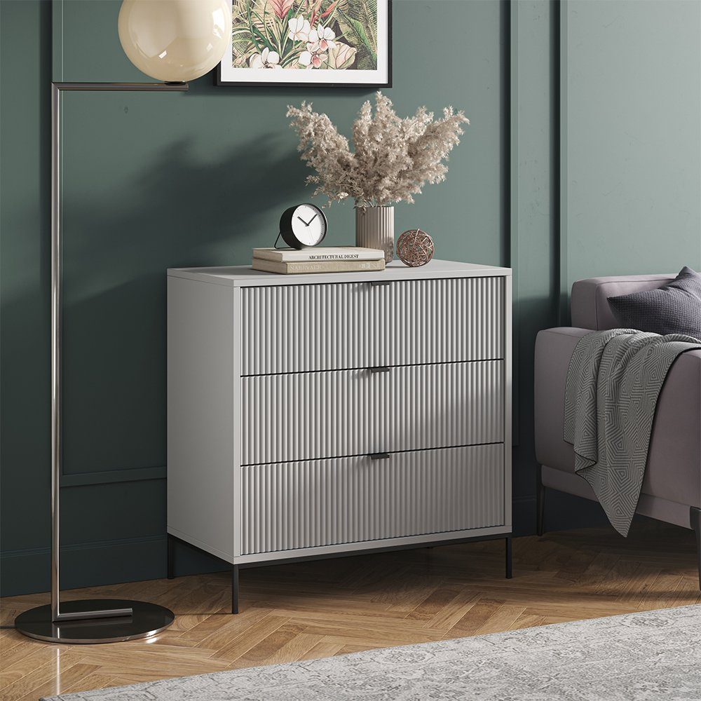 Vicco Kommode Eliza, Grau, 80 x 81.2 cm mit 3 Schubladen (1 St)
