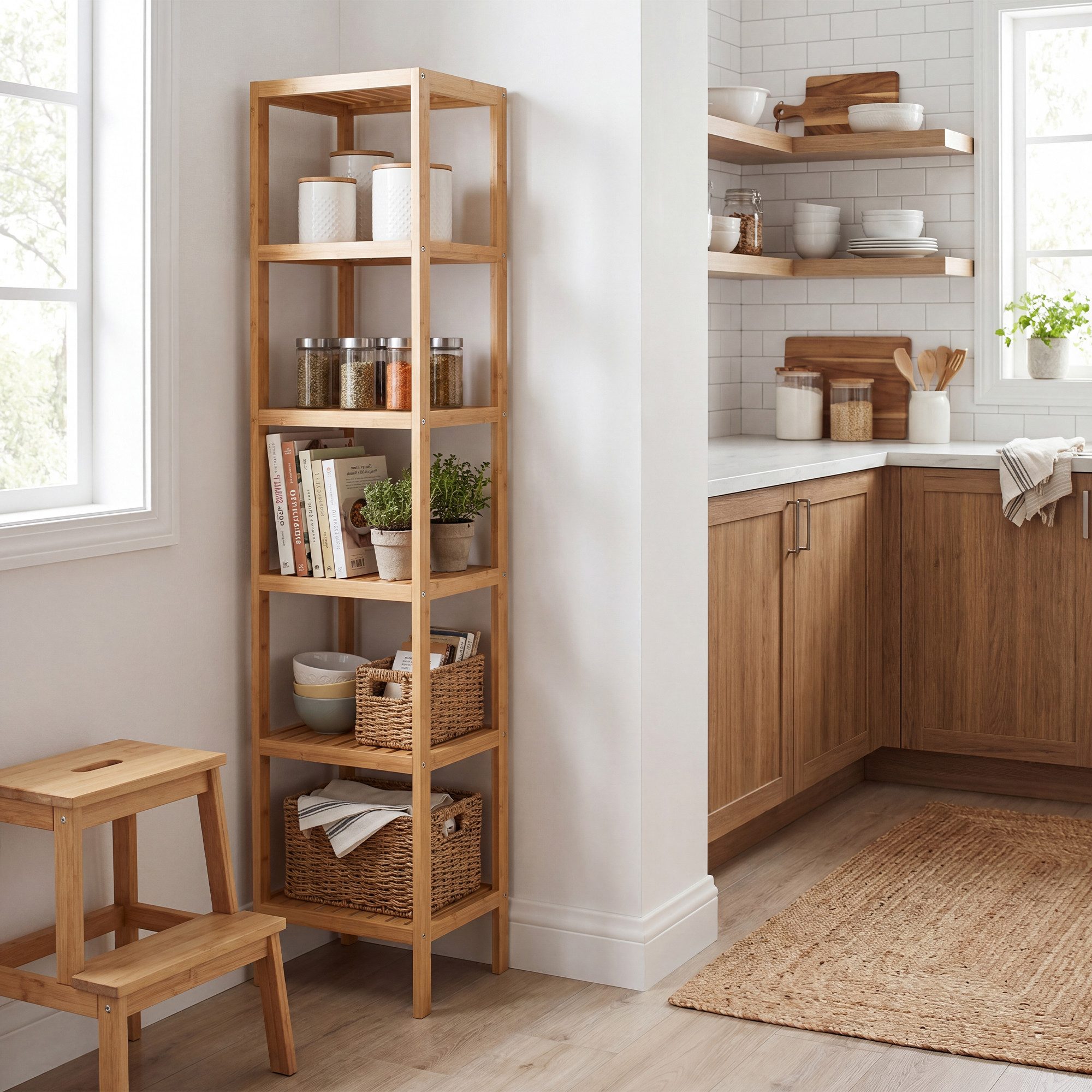 SONGMICS Badregal Badezimmerregal, Küchenregal, für Bad, Wohnzimmer, Flur, Küche, Schuhregal mit 6 Ebenen, Standregal aus Bambus, 33 x 33 x 178,5 cm
