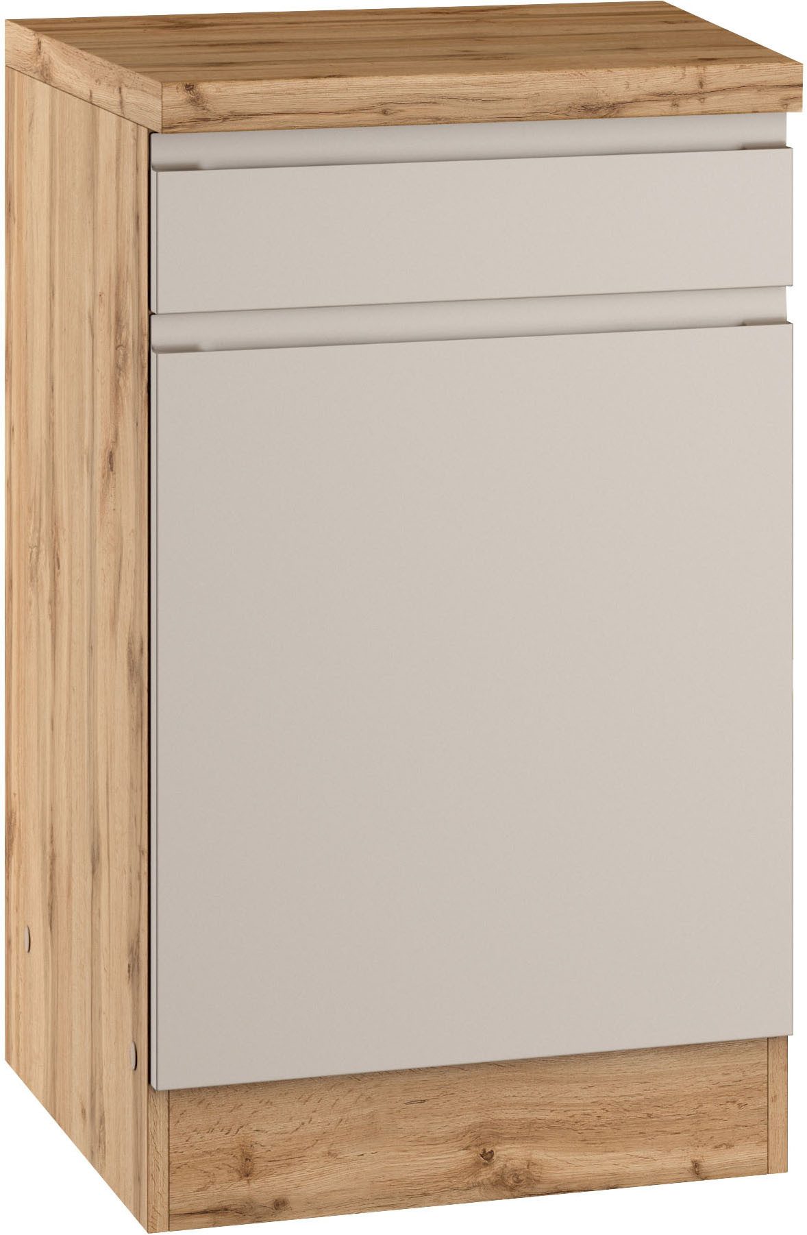 KOCHSTATION Unterschrank KS-Virginia,neu in verbesserter Ausführung (Stauraum, Softclose, mit CPL-Arbeitsplatte) Breite 50 cm, 1 Tür, 1 Schubkasten, Soft-Close-Funktion