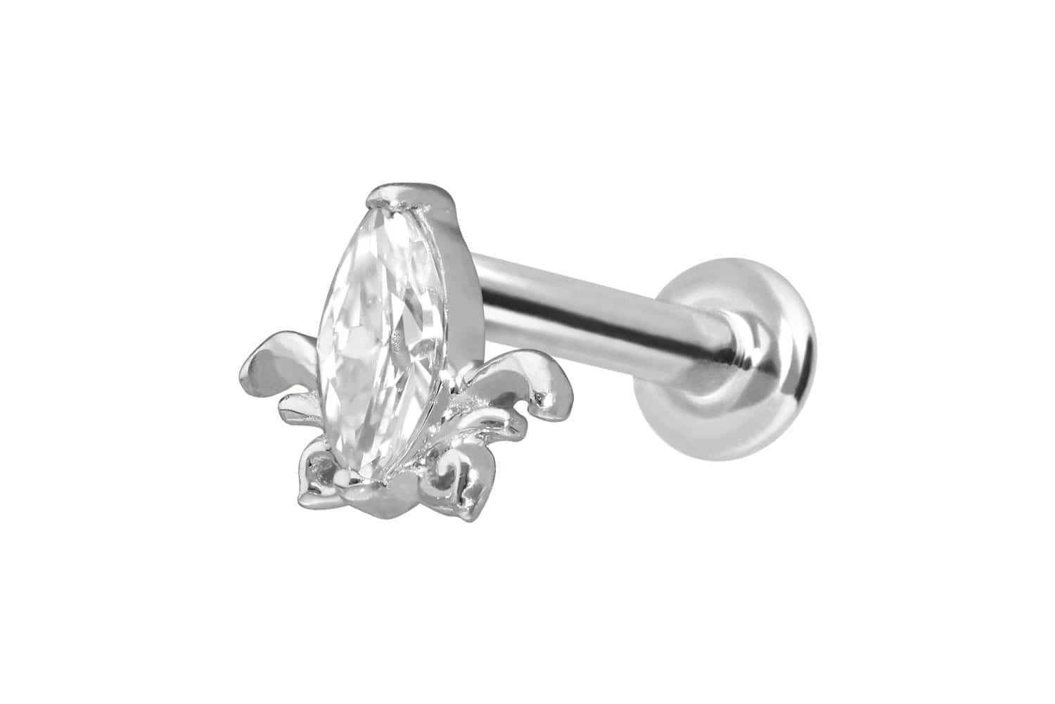 Piercing-Set 14 Karat Gold Labret mit Push Fit MOISSANIT-LOTUSBLÜTE