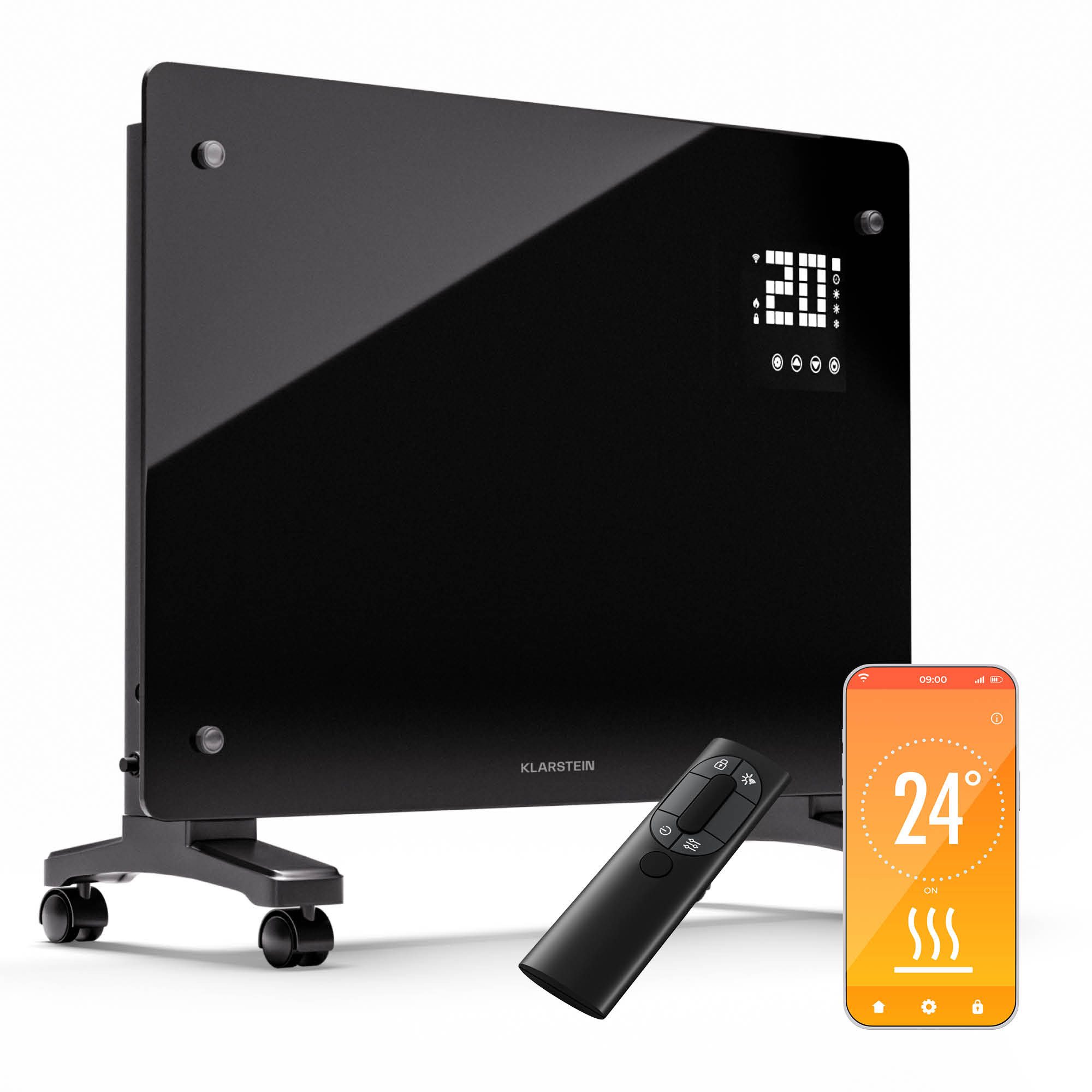 Klarstein Heizstrahler Bornholm Smart 1500, Heizung Elektrische Heizstrahler Badezimmer Küche Wifi LED Schwarz