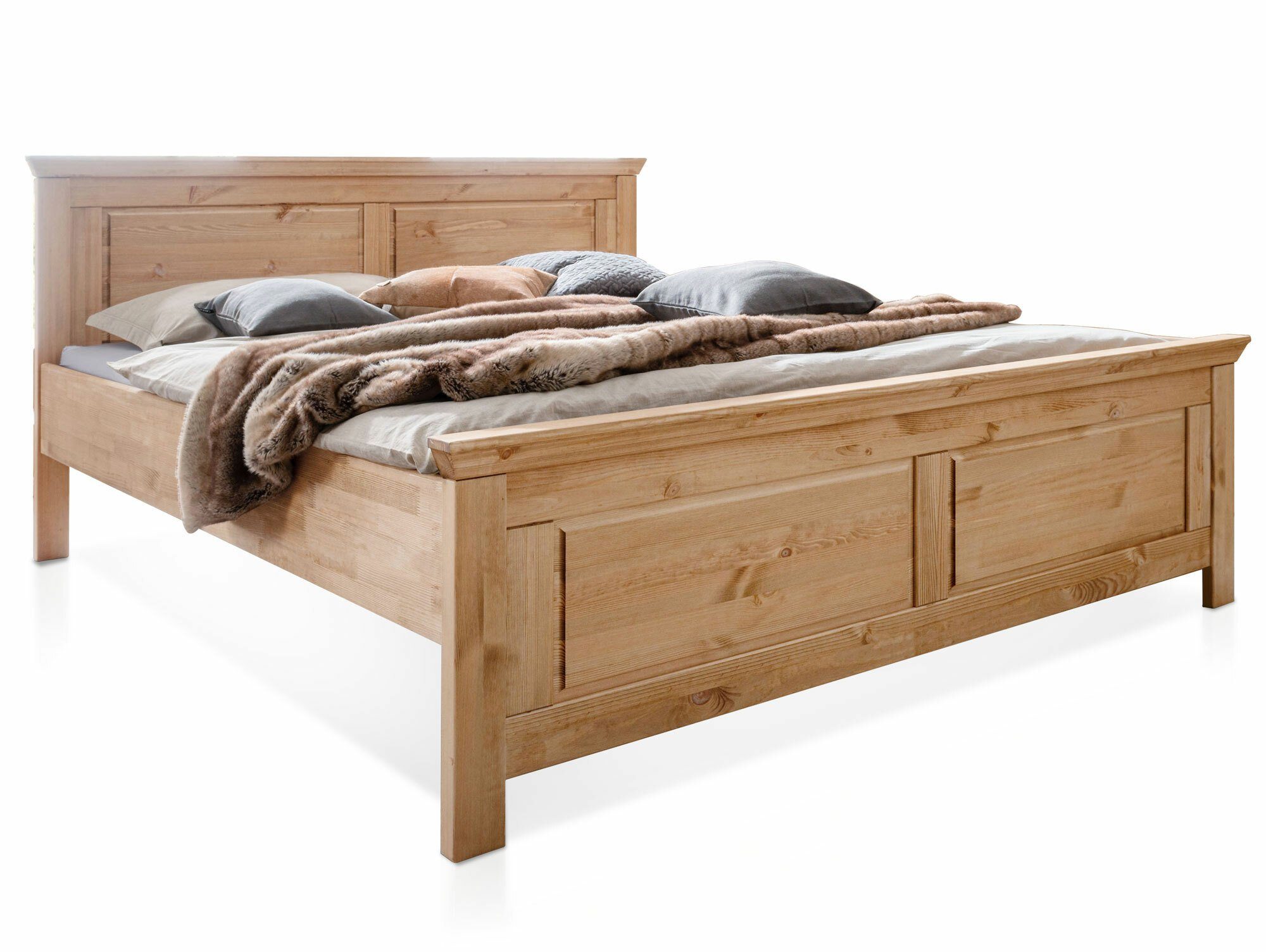 Moebel-Eins Massivholzbett, PALERMO Doppelbett 180x200 cm, Material Massivholz, Kiefer eichefarbig gebeizt
