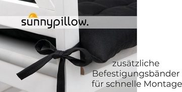 sunnypillow Stuhlkissen 4er Set Stuhlkissen mit Bändern Ontario, Schwarz