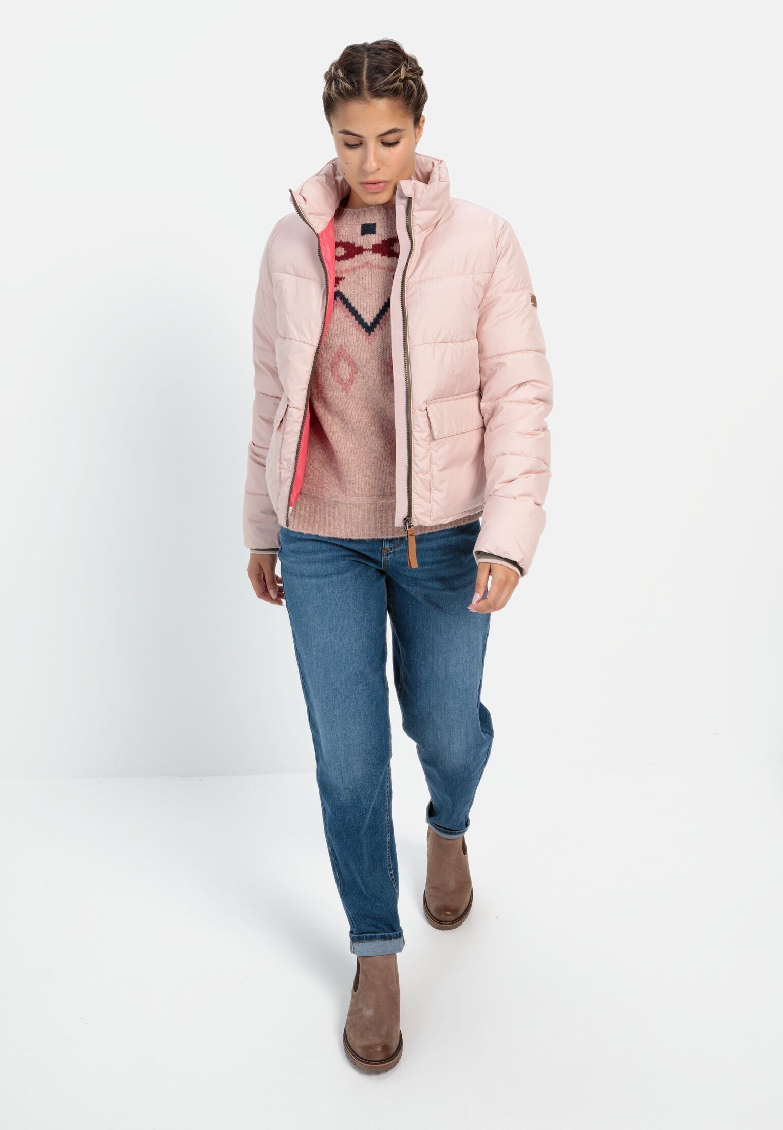 camel active Steppjacke aus recyceltem Polyester Langarm Markenlogo