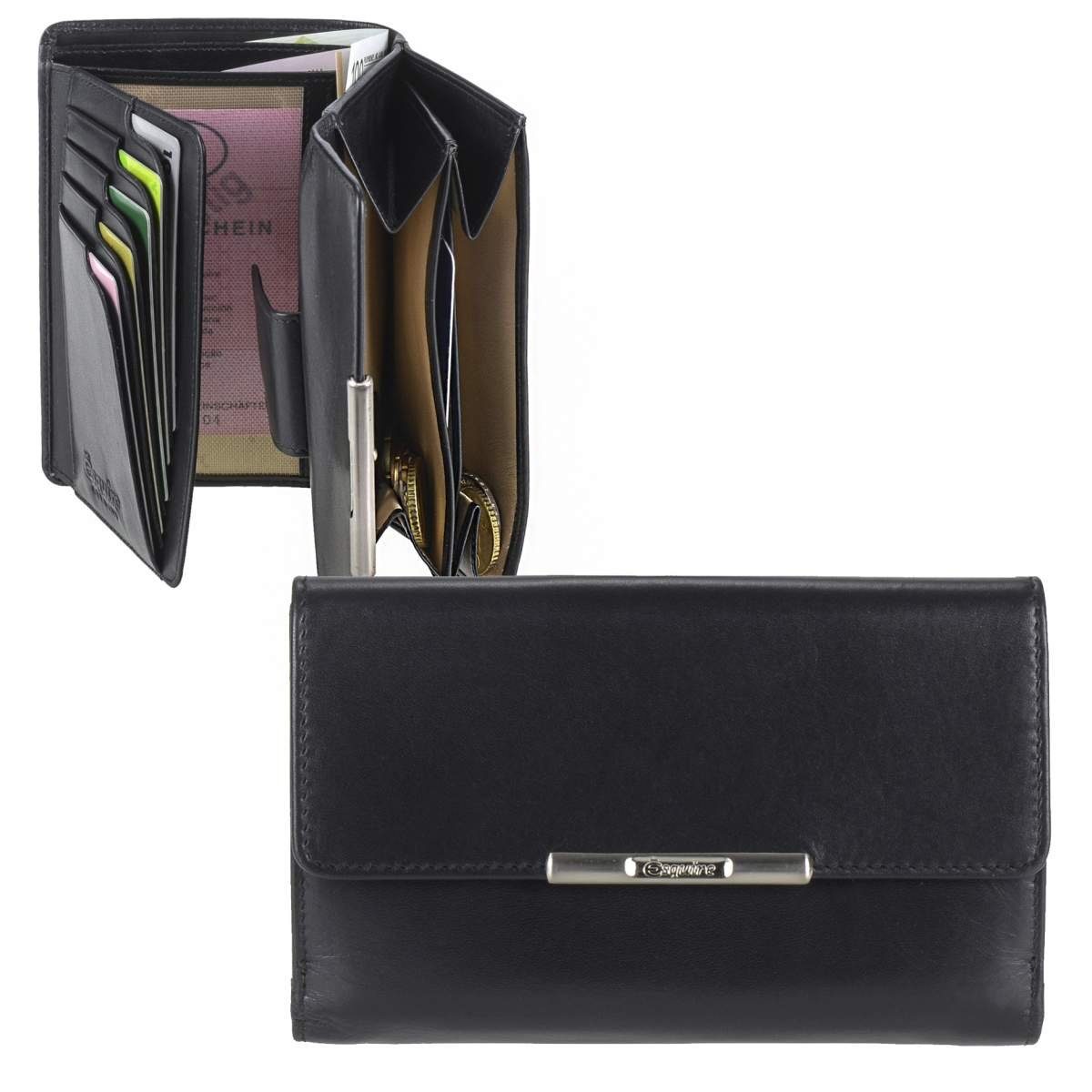 Esquire Geldbörse Helena, Portemonnaie, mit RFID Schutz gegen Datendiebstahl, 15 Kartenfächer schwarz