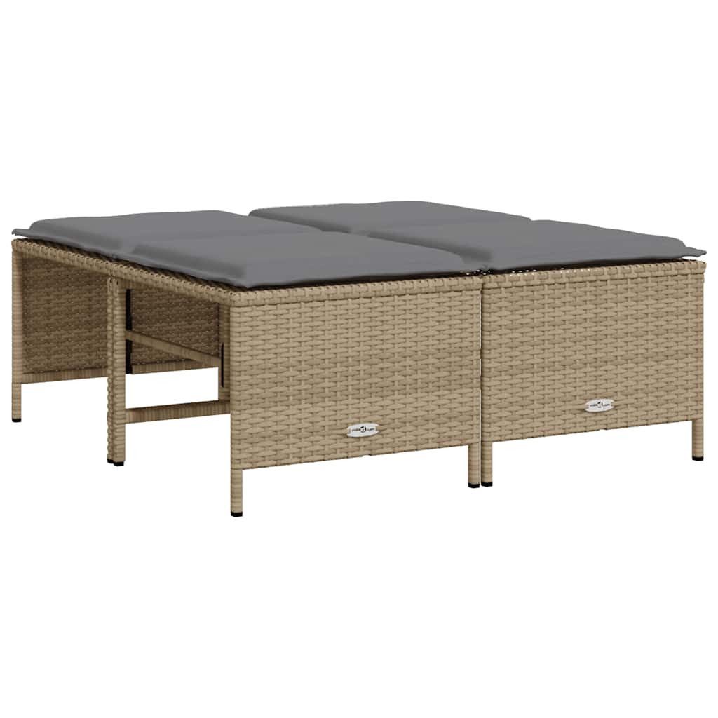 vidaXL Hocker Gartenhocker mit Kissen 4 Stk. Beige Poly Rattan (1 St)