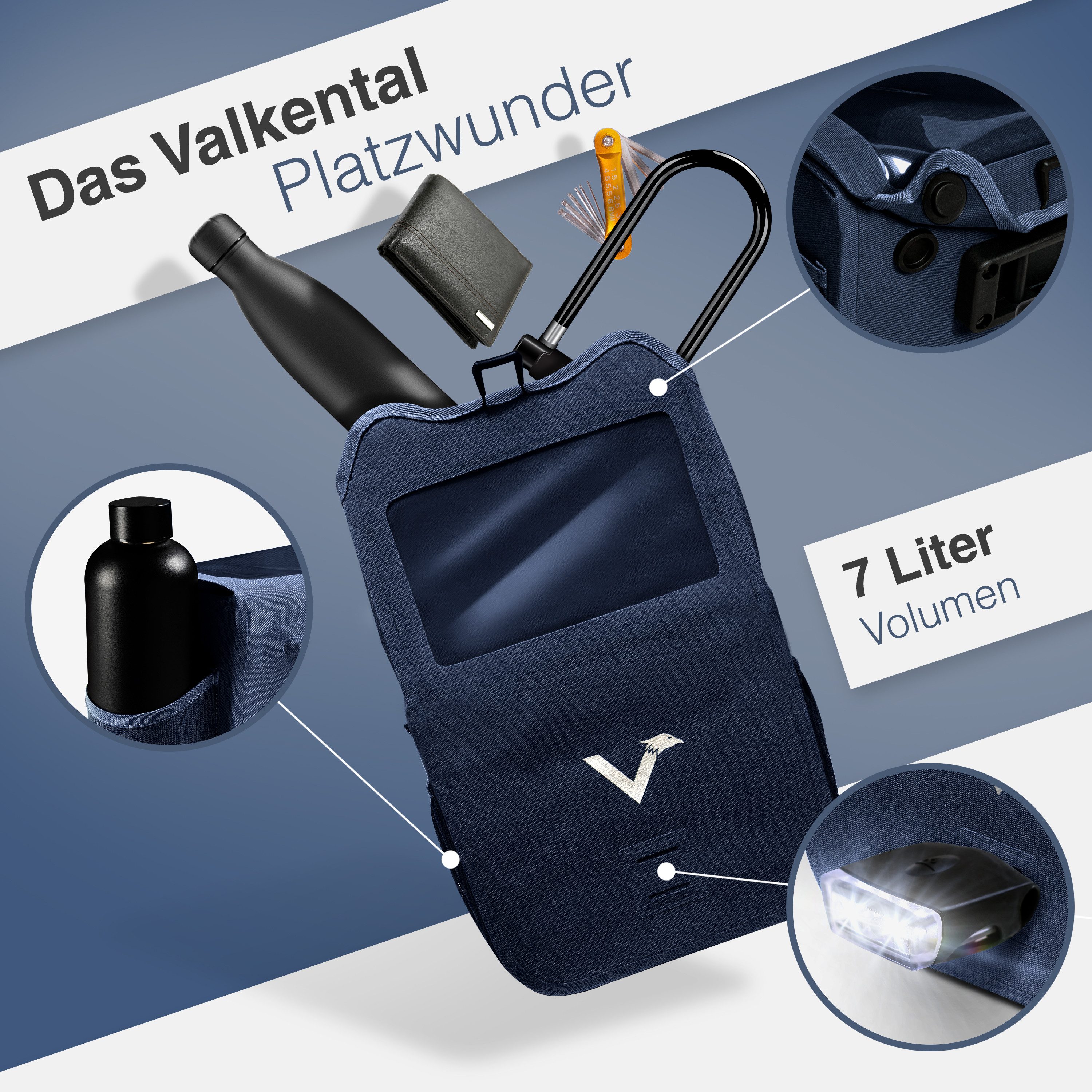 Valkental Lenkertasche Fahrradtasche vorne mit Handyfach, Klickfix-kompatibel, wasserdicht & reflektierend – Bild 2 von 5