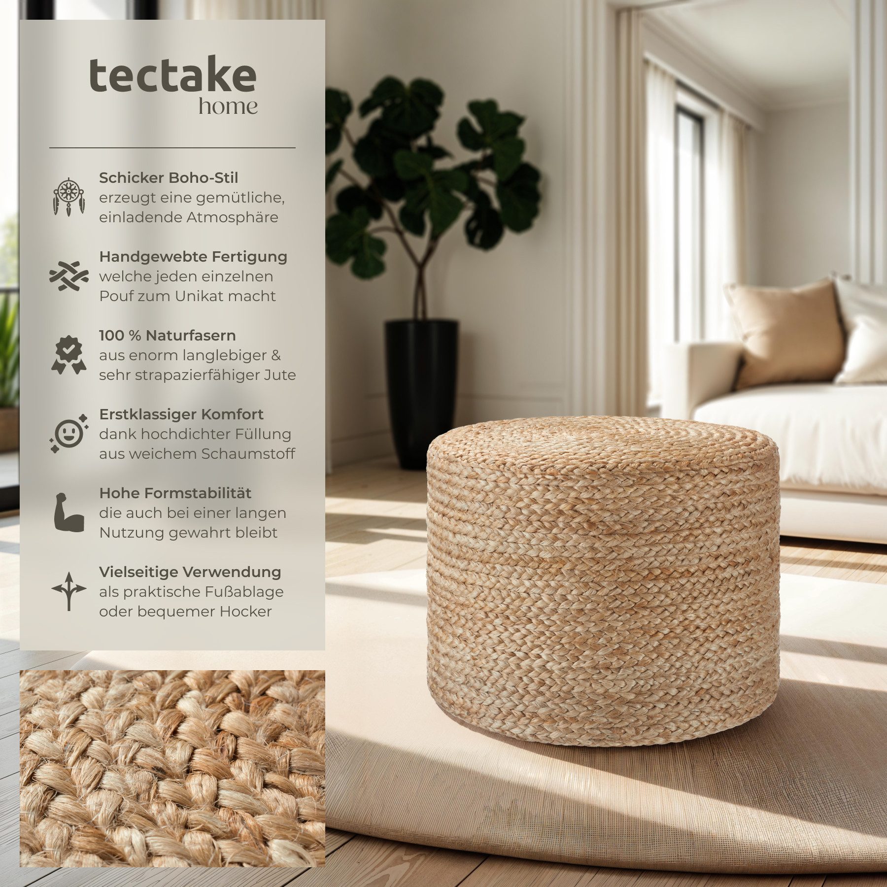tectake Sitzsack Handgefertigter Pouf, Boho-Stil günstig online kaufen