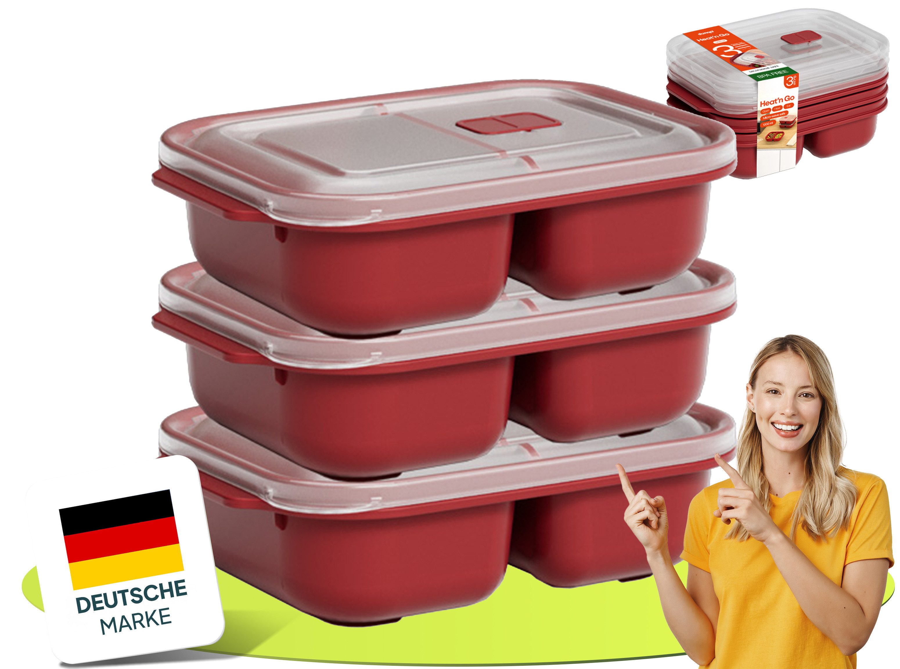 uandu home Frischhaltedose Frischhaltedosen mit Deckel, Mikrowellen Geschirr, BPA Frei Plastikbox, (Set, 3er Set), Vorratsdosen Luftdicht Set, Meal Prep Boxen