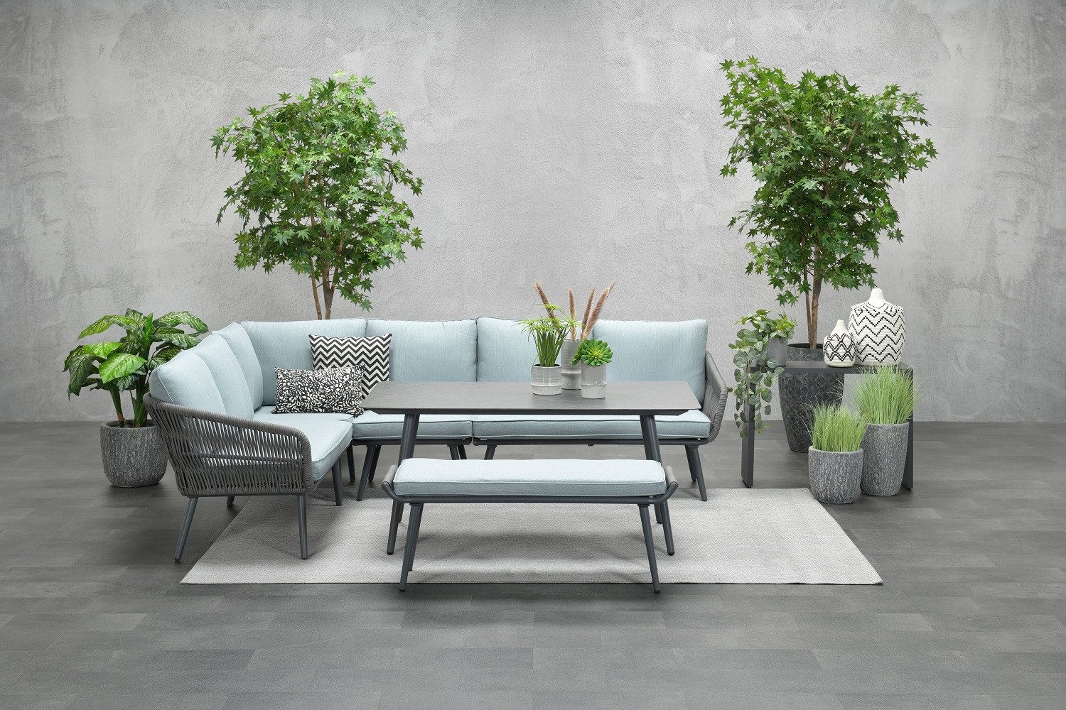 Garden Impressions Gartenlounge-Set Hohe Dining Aluminium Rope Lounge "Davis Links", wasserabweisende Kissen