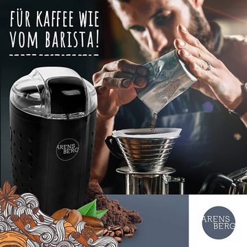 Arensberg Kaffeemühle Elektrische Kaffeemühle Coffee Grinder für Kaffeebohnen Nüsse Gewürze, 150,00 W, 80,00 g Bohnenbehälter, fein bis grob gemahlener Kaffee