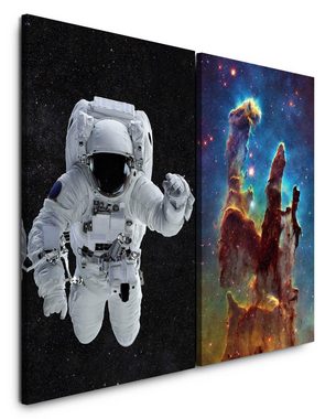 Sinus Art Leinwandbild 2 Bilder je 60x90cm Nebula Astronaut Sterngeburt Weltall Nebel Universum Gigantisch