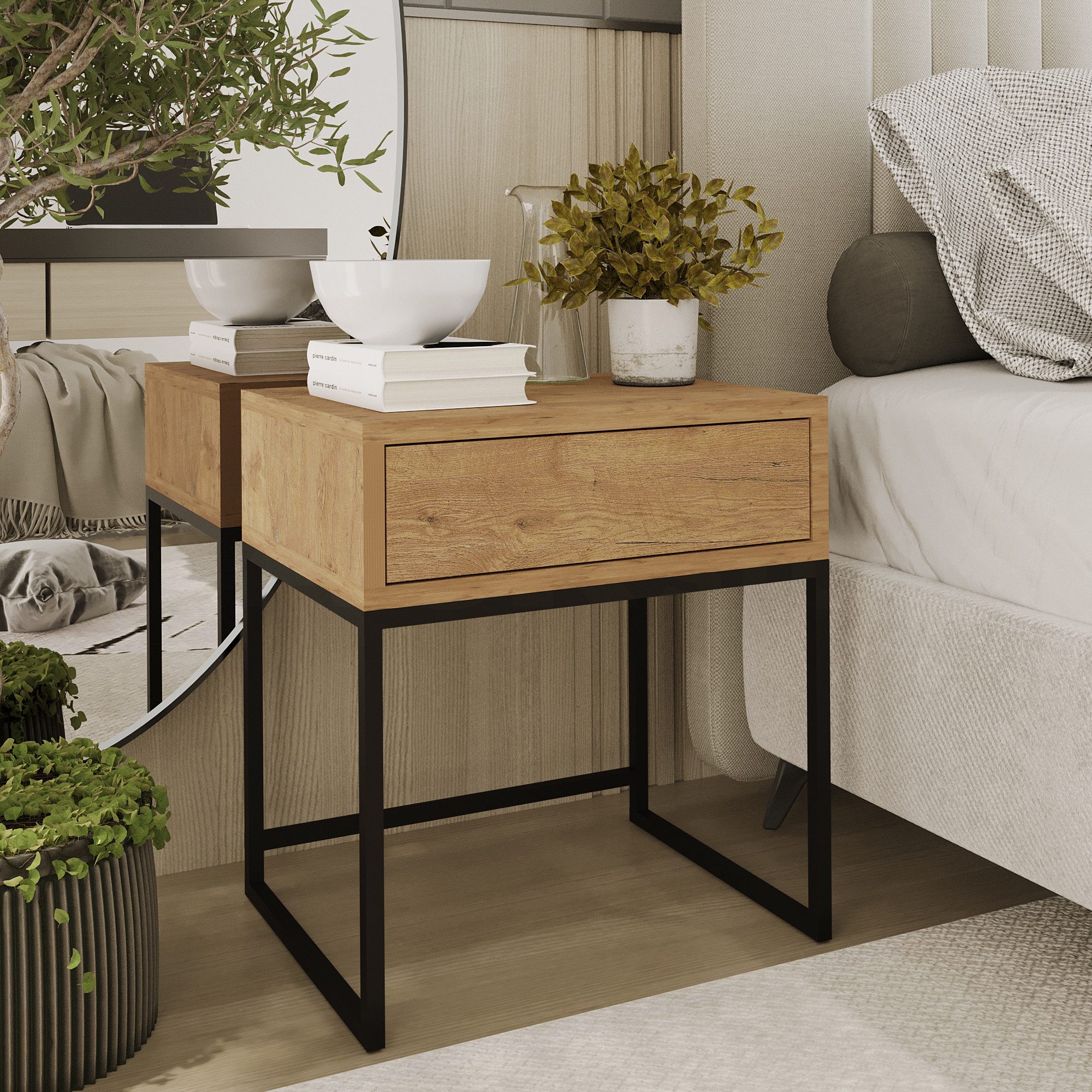 Design Möbel Nachttisch Moderner Nachttisch Glamour mit Schublade Schlafzimmer Metallgestell