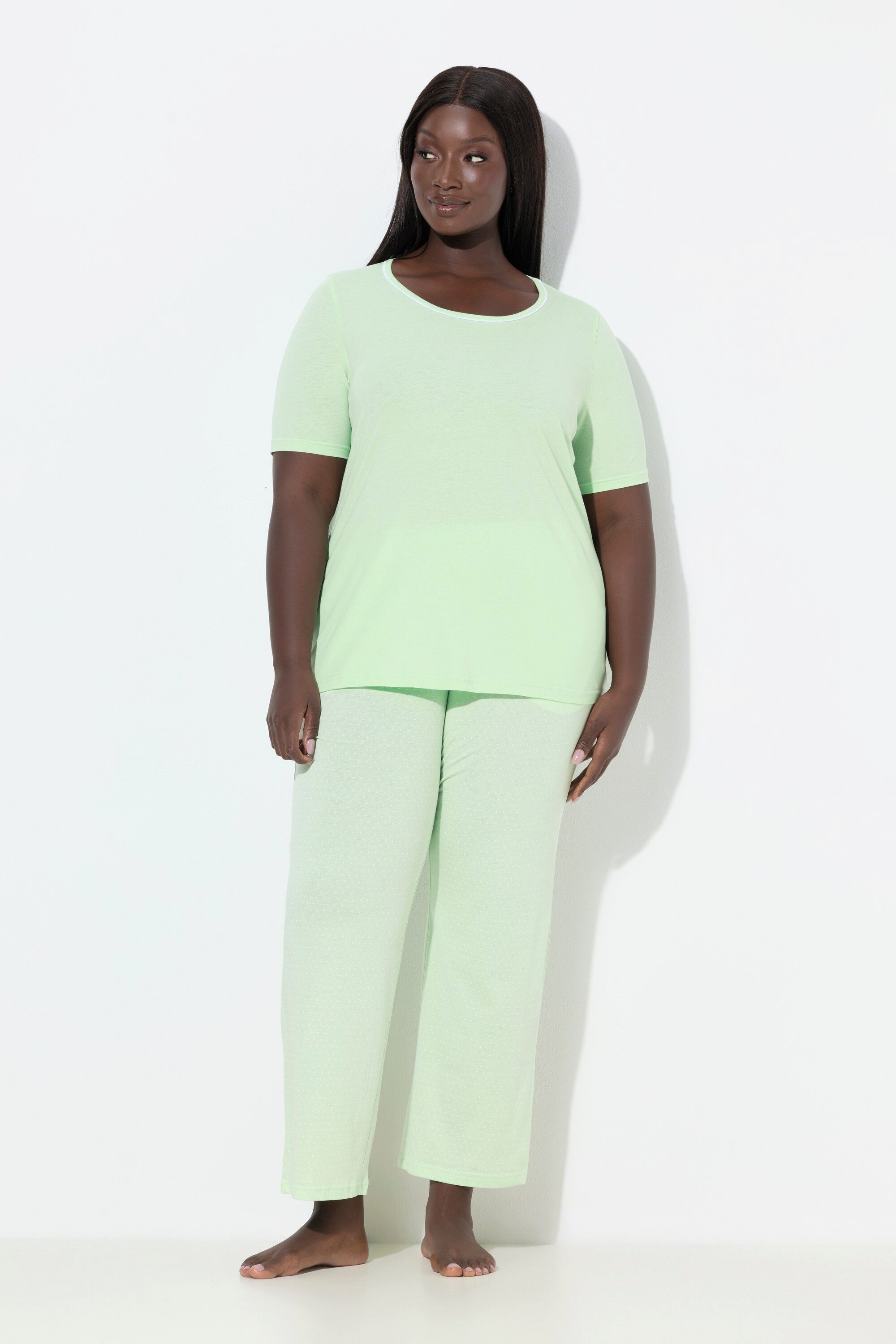 Ulla Popken Pyjama Pyjama Punkte Rundhalsausschnitt Halbarm