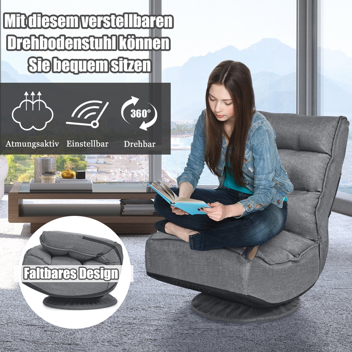 COSTWAY Relaxsessel, 360°drehbar, 5-Fach verstellbarer Rückenlehne,150kg günstig online kaufen